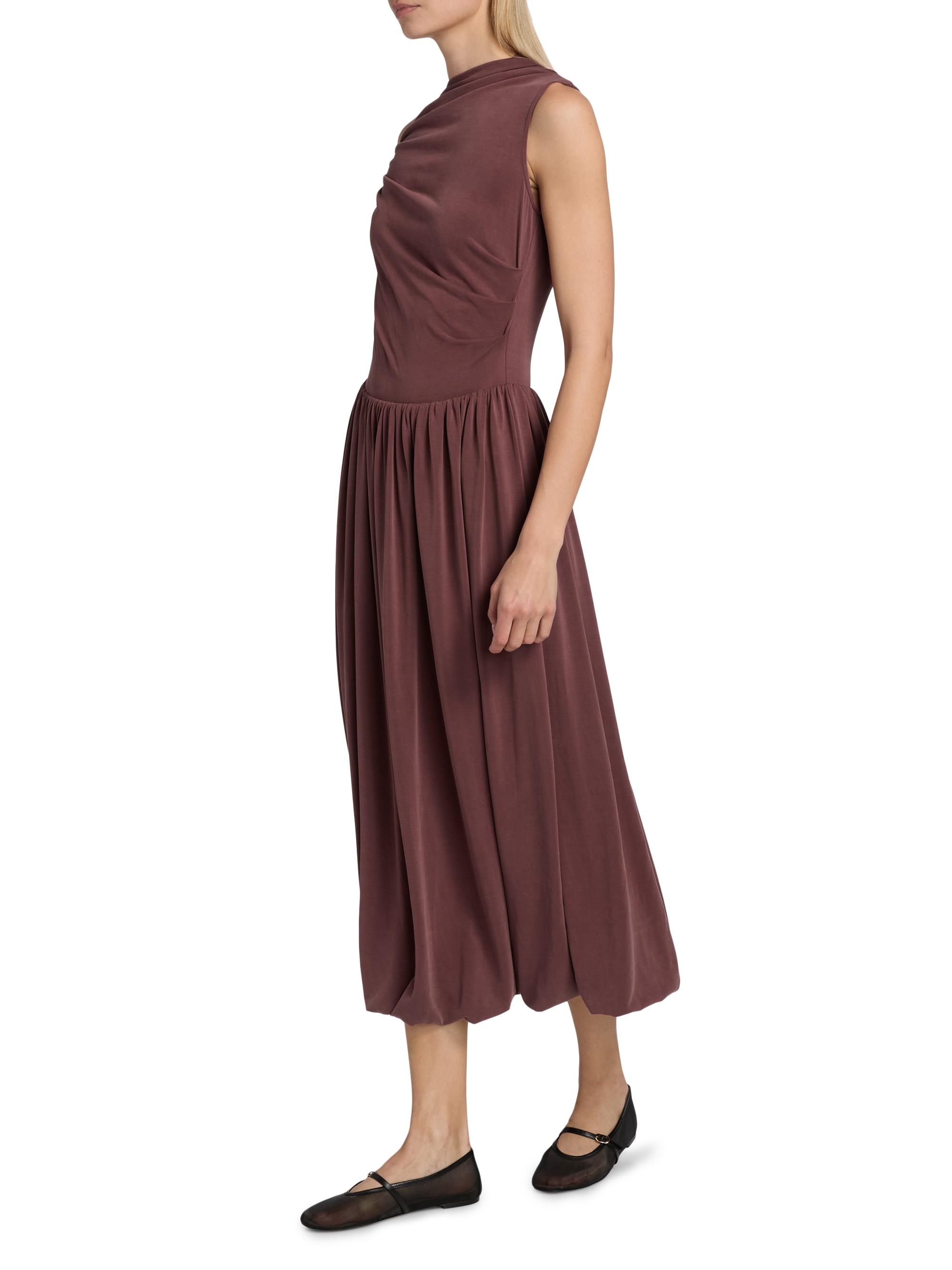 knee length dresses for ladies Oxblood Puff Sleeve Midi Dress main image 0