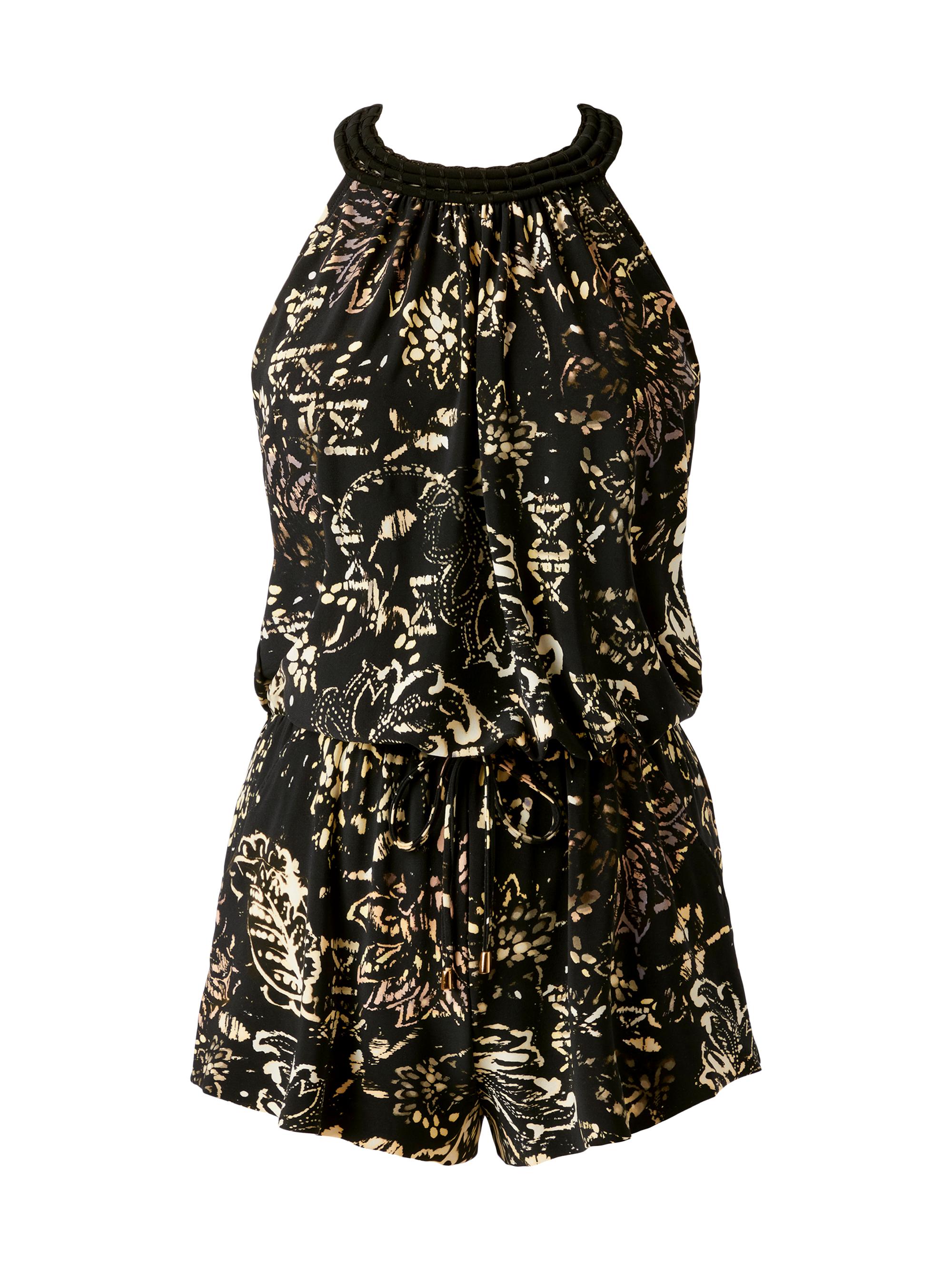 Magicsuit Women's Balinese Piper Abstract Cotton Halterneck Playsuit - Black Multi