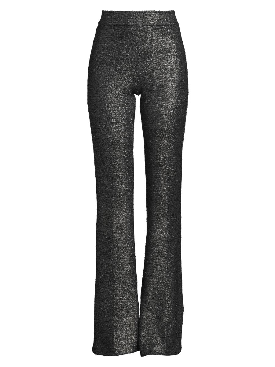 Avenue Montaigne Women's  Metallic Stretch Flared Pants In Silver