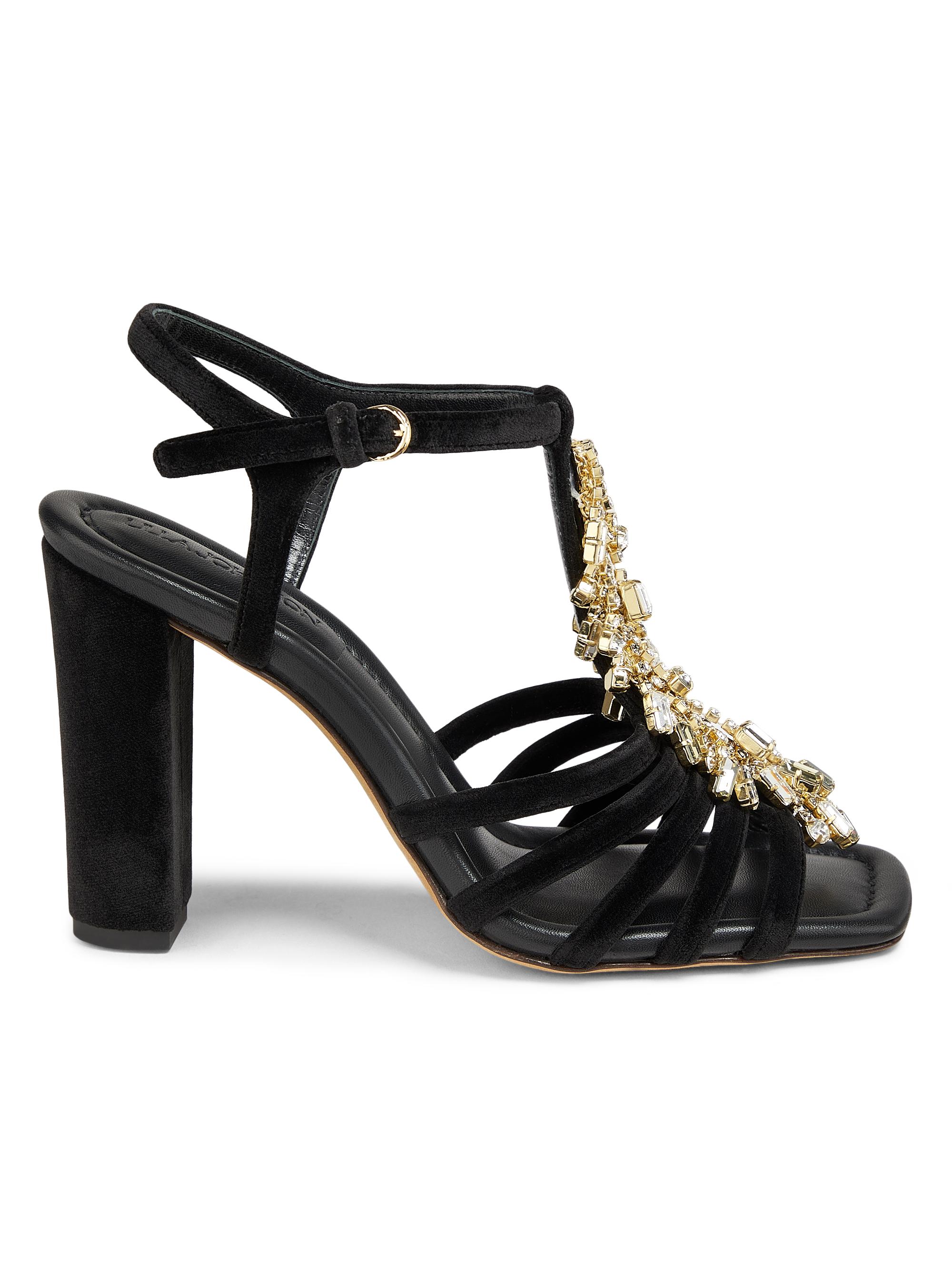 Ulla Johnson Women's Bianca 100MM Embellished Velvet T-Strap Sandals - Black