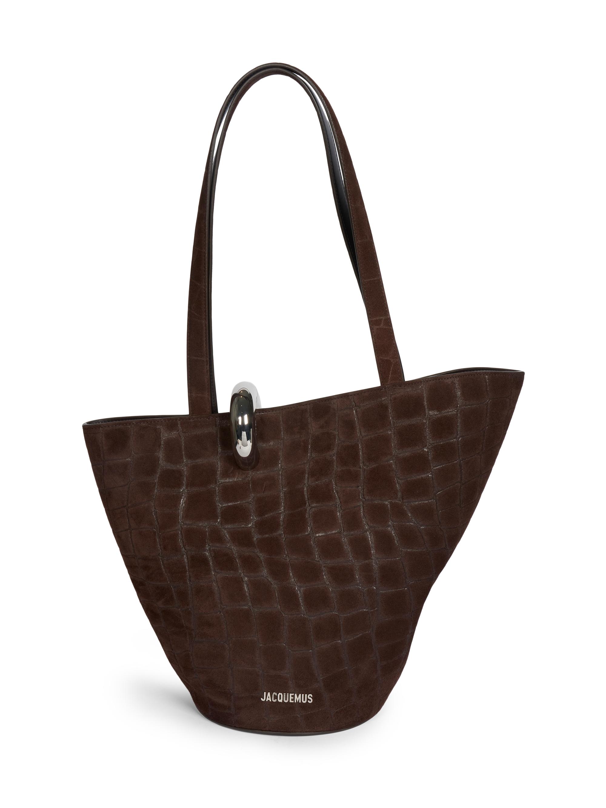 Jacquemus Women's Le Bambola Moyen Croc-Embossed Suede Bucket Bag - Dark Brown
