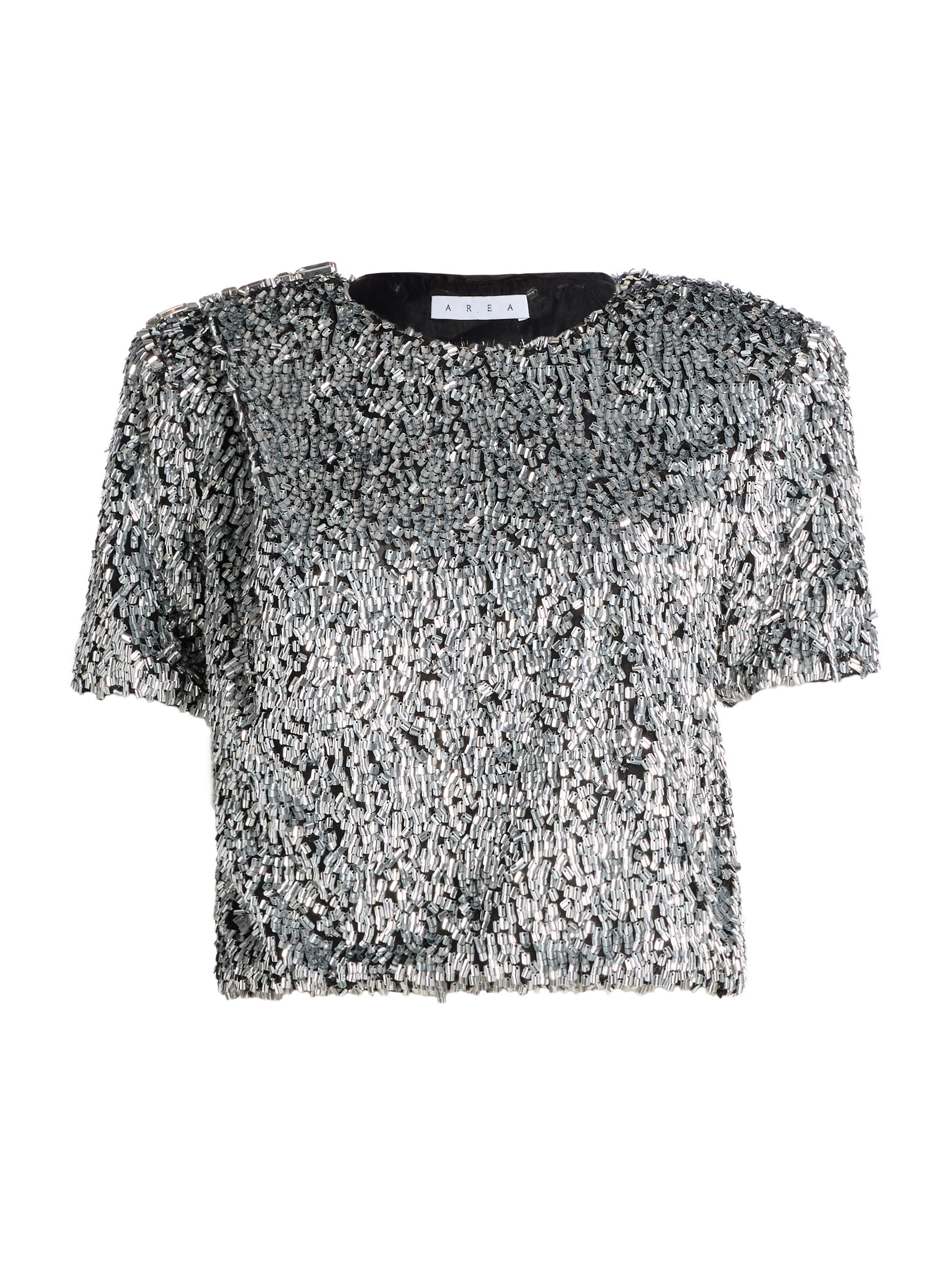 Metallic Beaded Crop T-Shirt