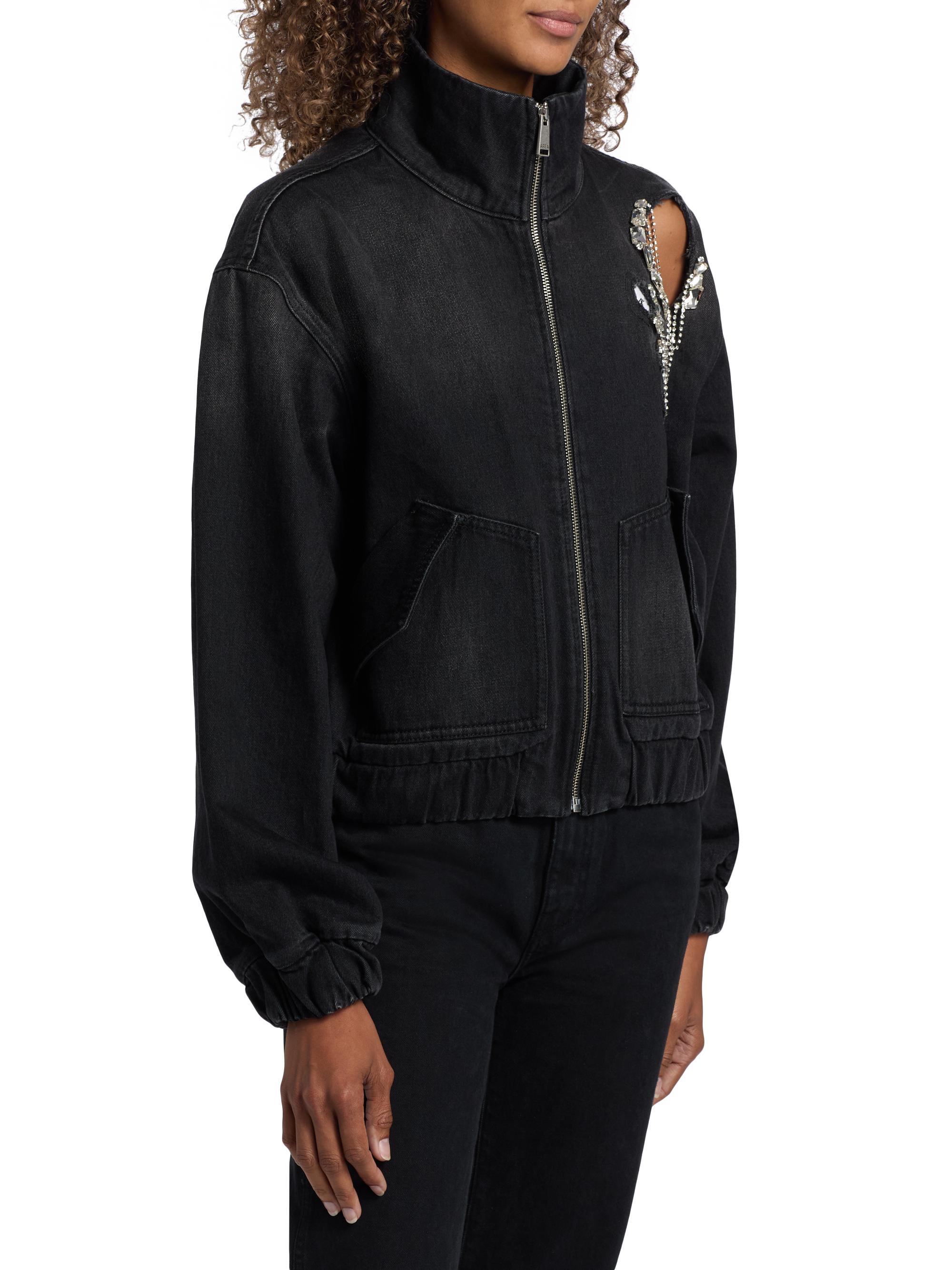 Area Crystal-Embellished Cut-Out Denim Bomber Jacket | Saks Fifth
