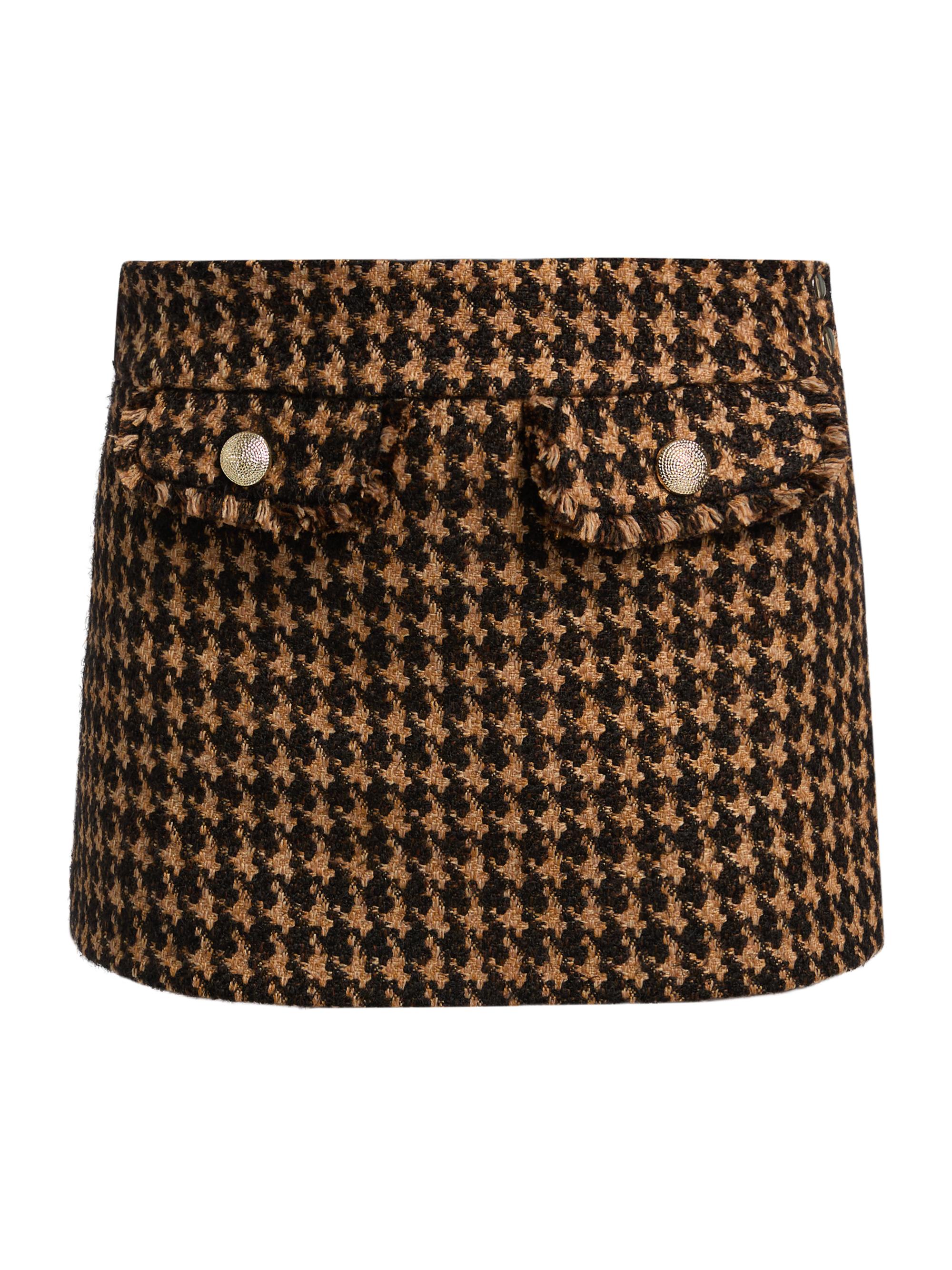 Ronny Kobo Women's Ultan Houndstooth Tweed Miniskirt - Chocolate Camel