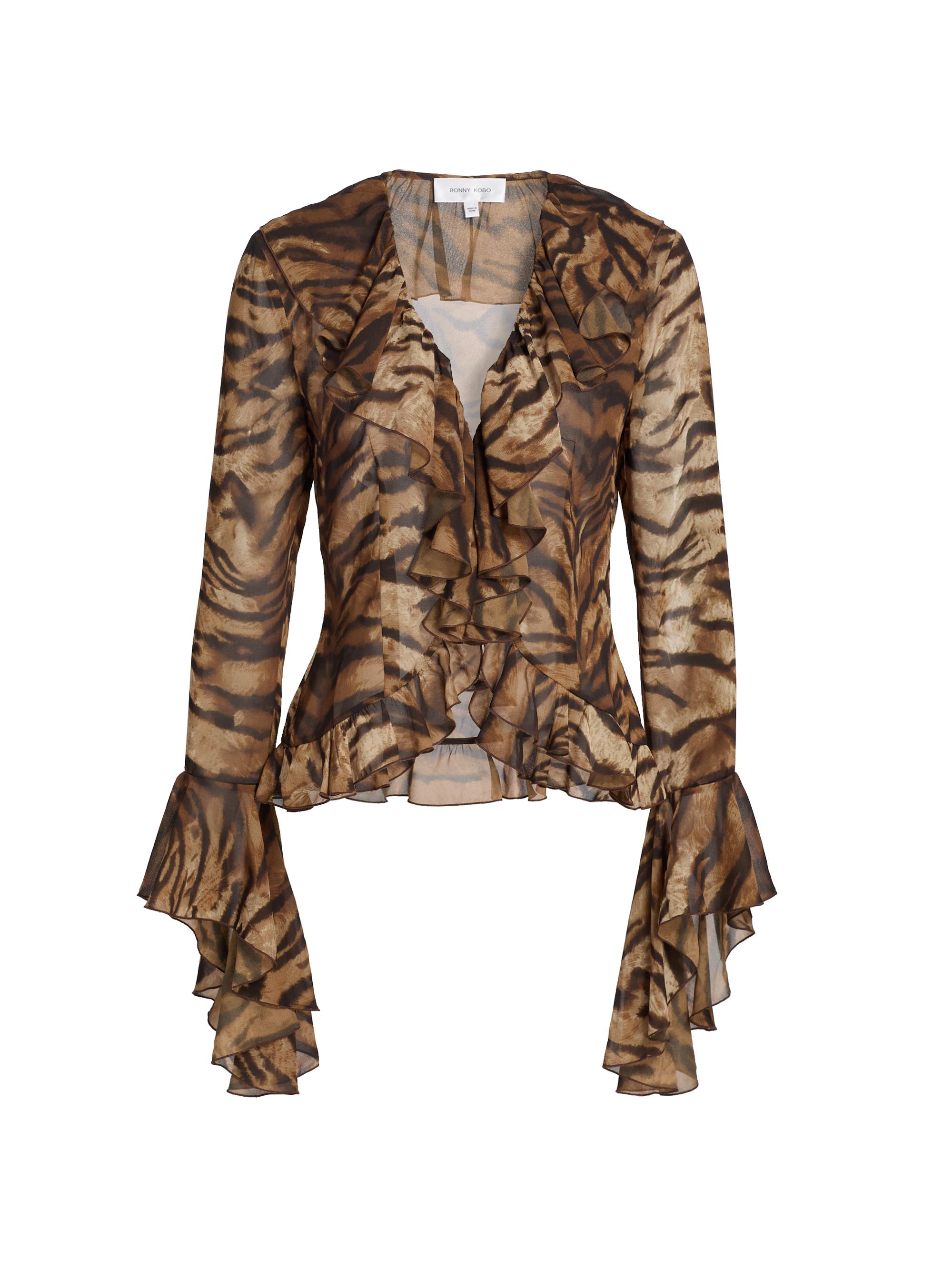 Ronny Kobo Women's Alisha Tiger-Print Ruffle Top - Tigers Eye