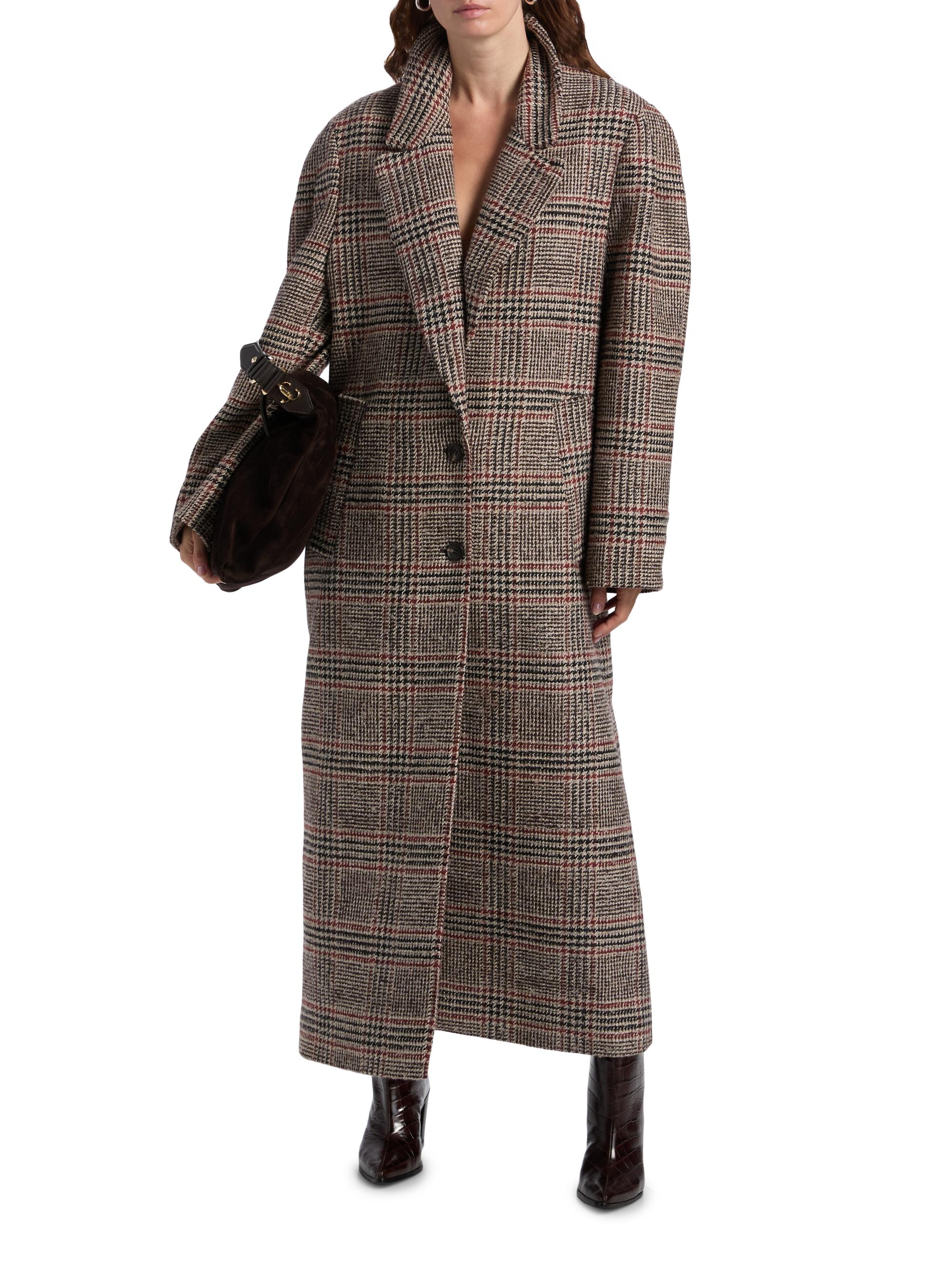 Ronny Kobo Jenkins Houndstooth Plaid Longline Coat | Saks Fifth Avenue