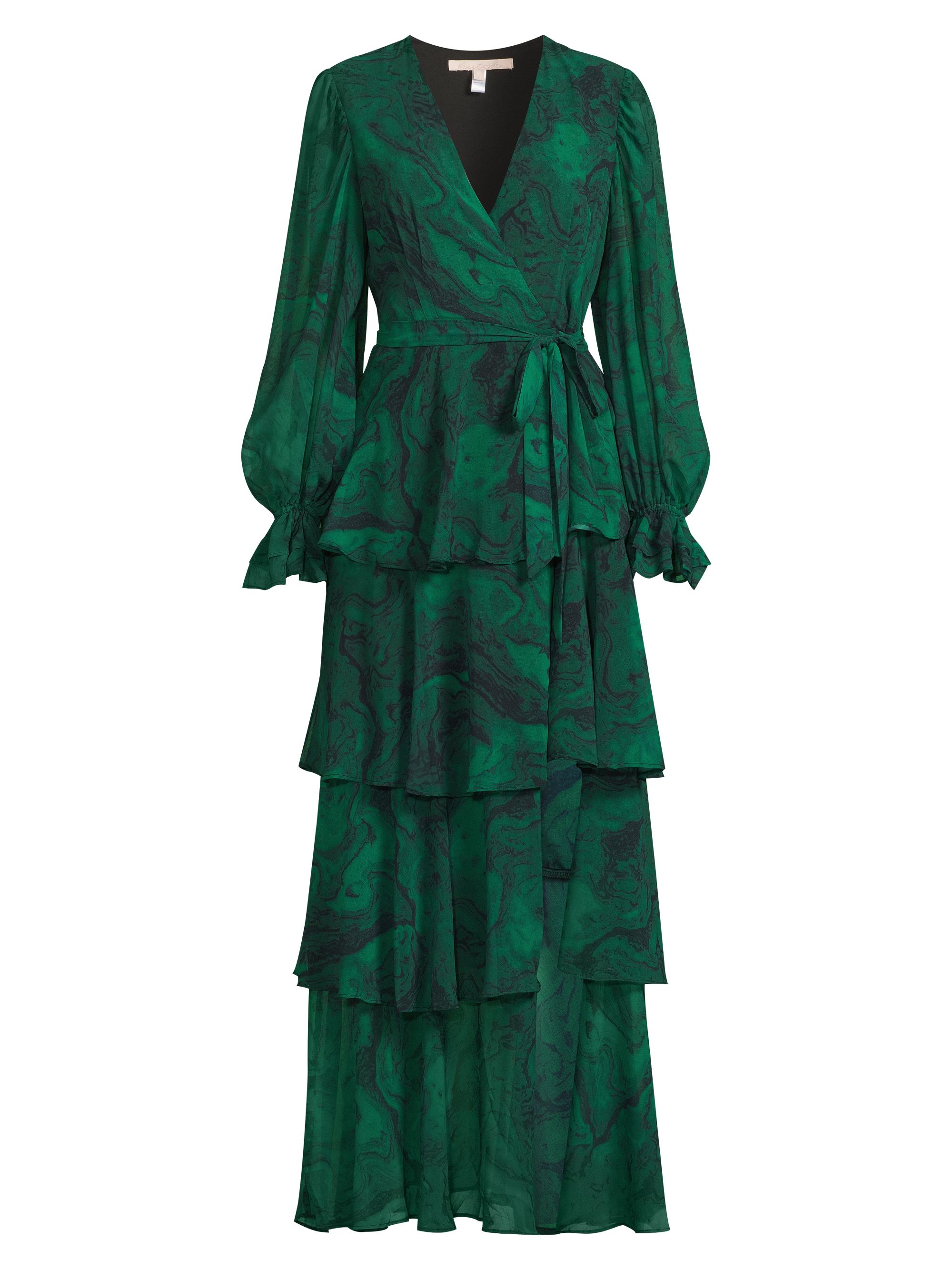 Hutch Women's Bardot Printed Tiered Midi-Dress - Emerald Marble Swirl
