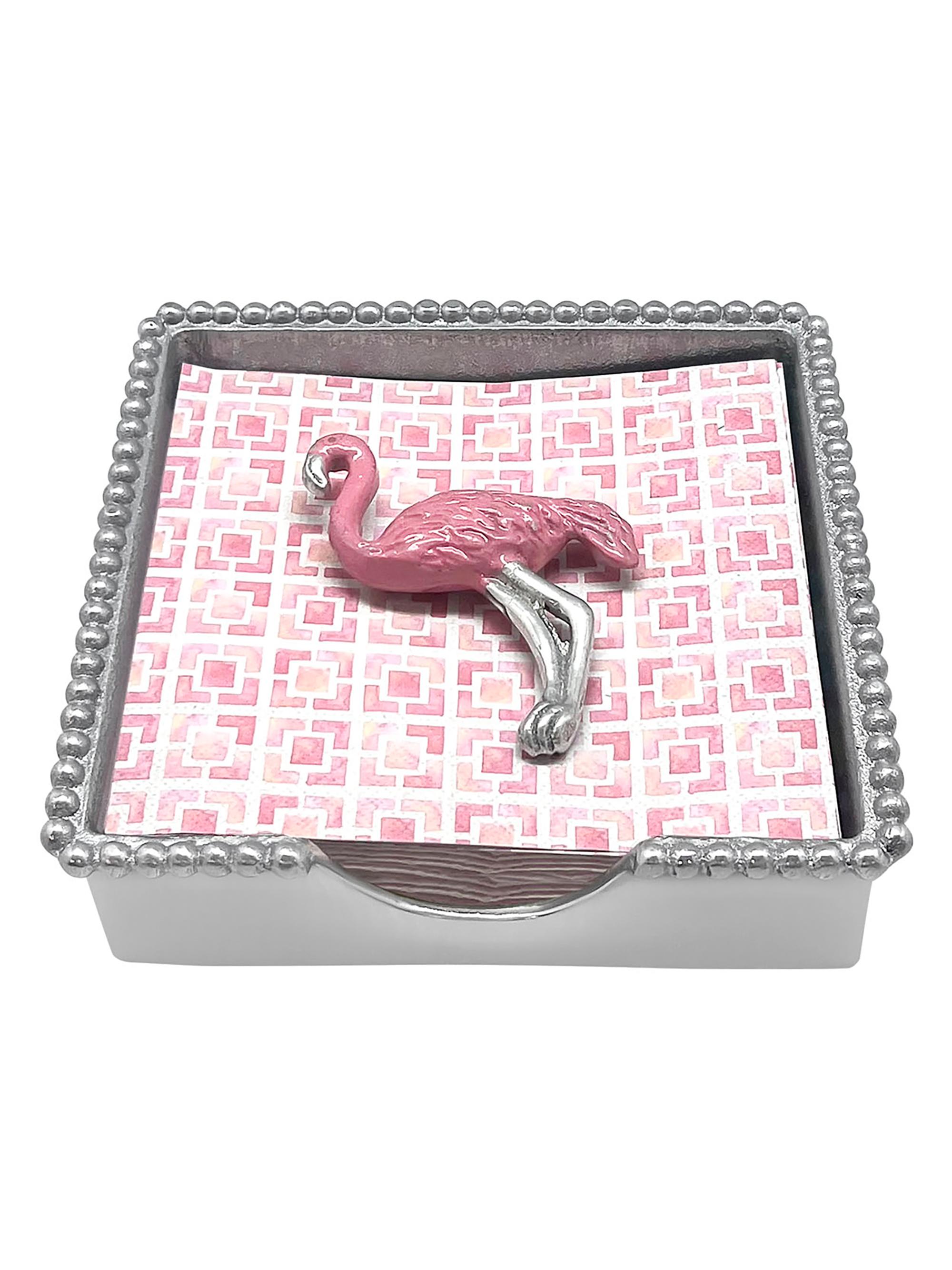 Mariposa Pink Flamingo Baded Napkin Box Set - Silver