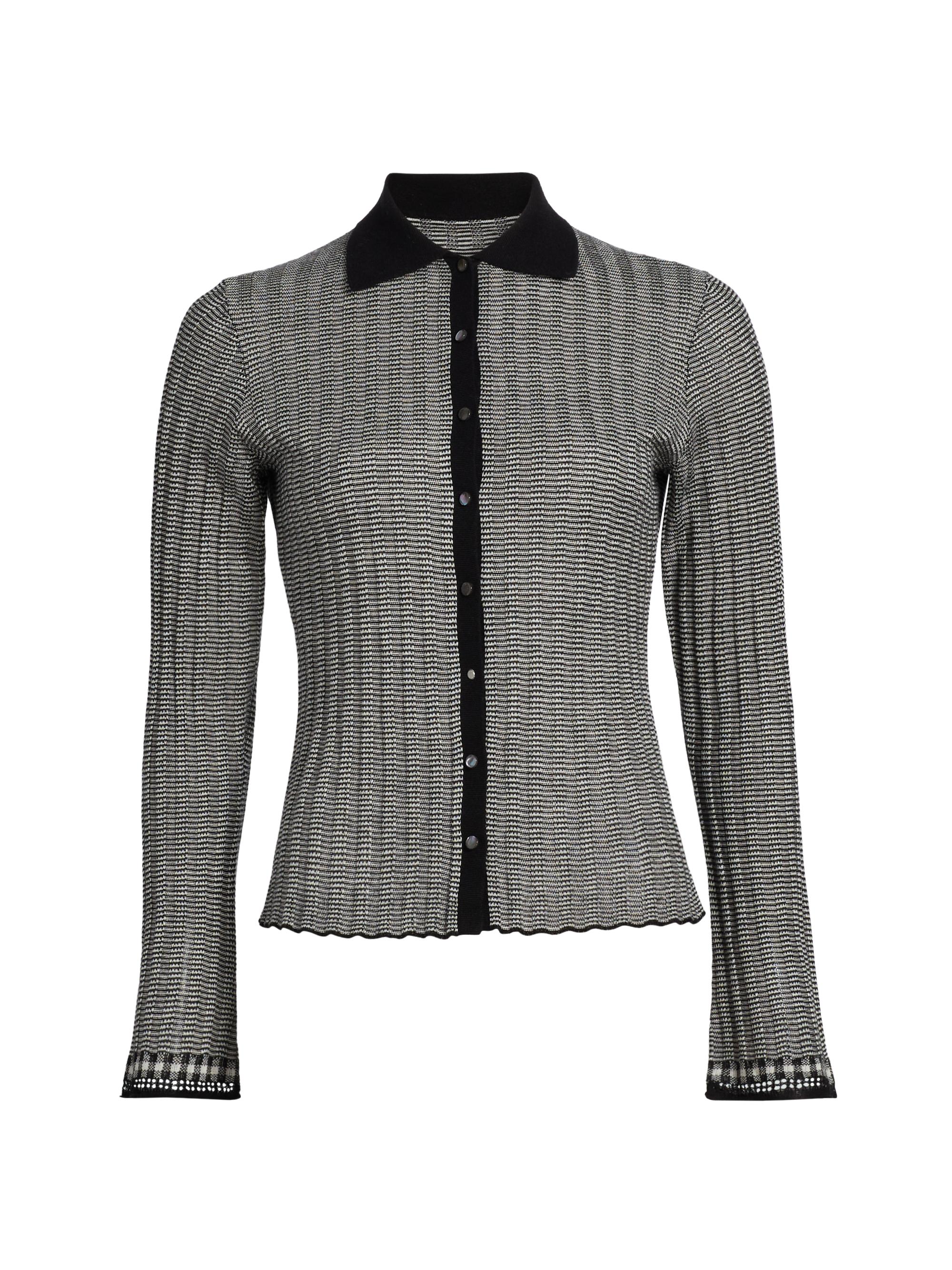 Guest in Residence Women's Striped Silk-Linen Cardigan - Black Cream