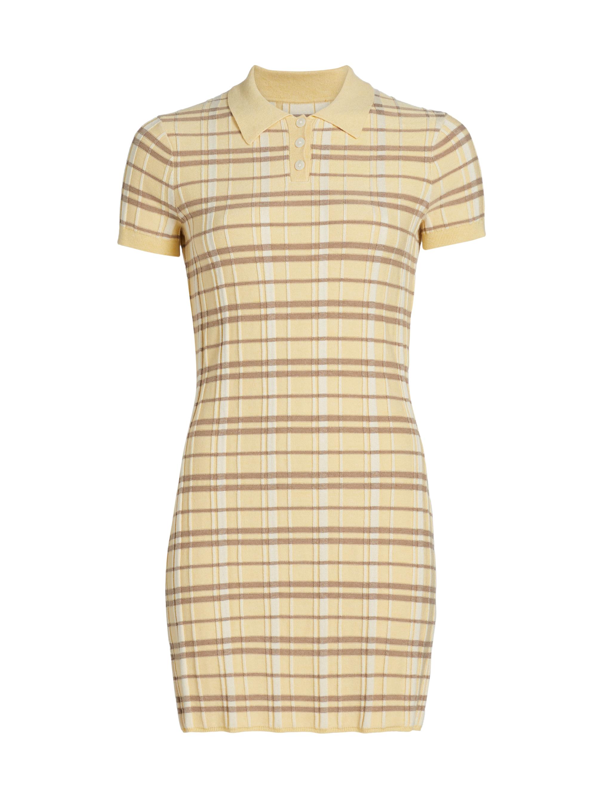 Guest in Residence Women's Plaid Silk-Linen Polo Minidress - Butter Combo