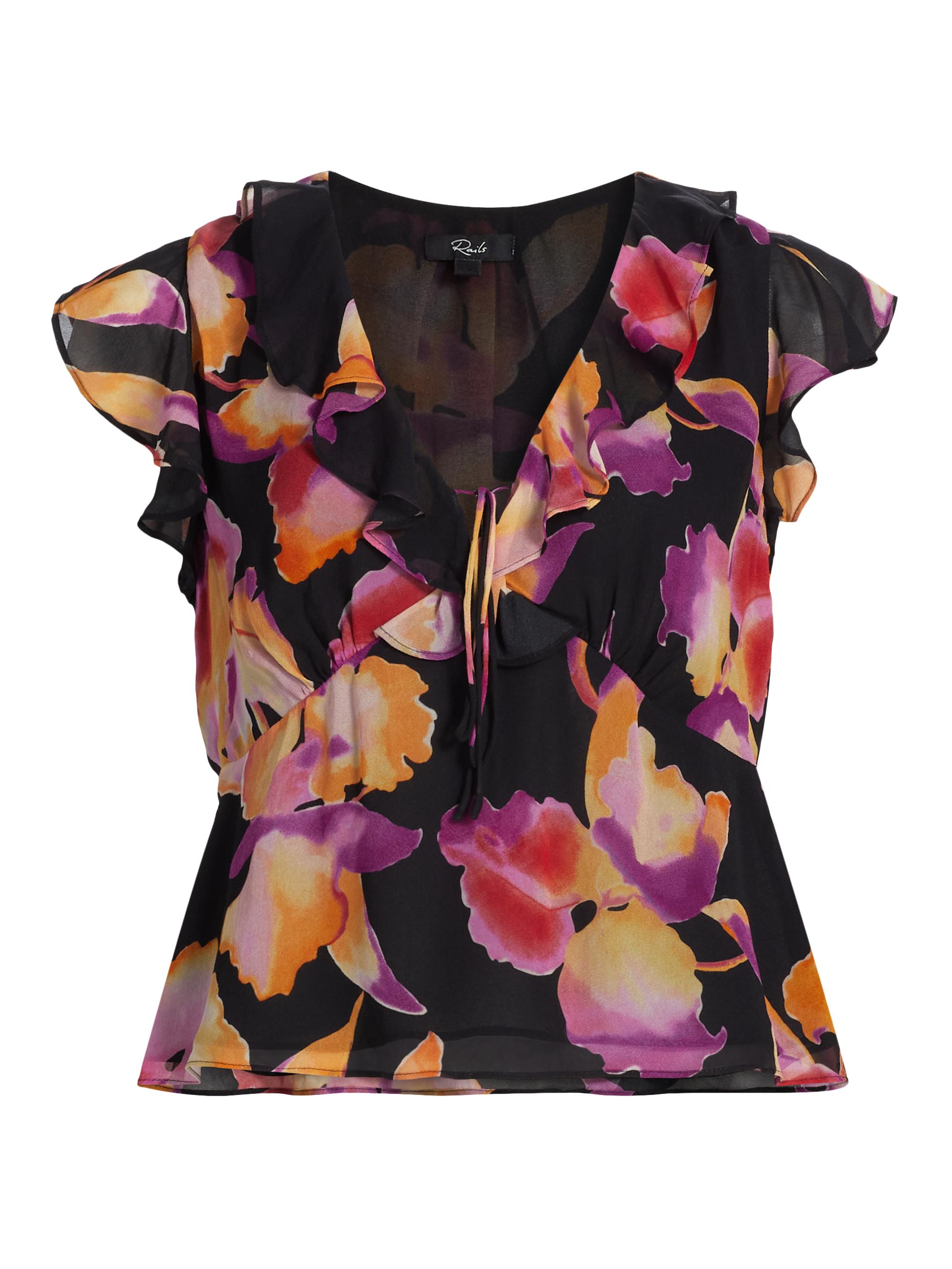 Rails Women's Carmine Ruffle-Trim Floral Top - Dusk Orchid