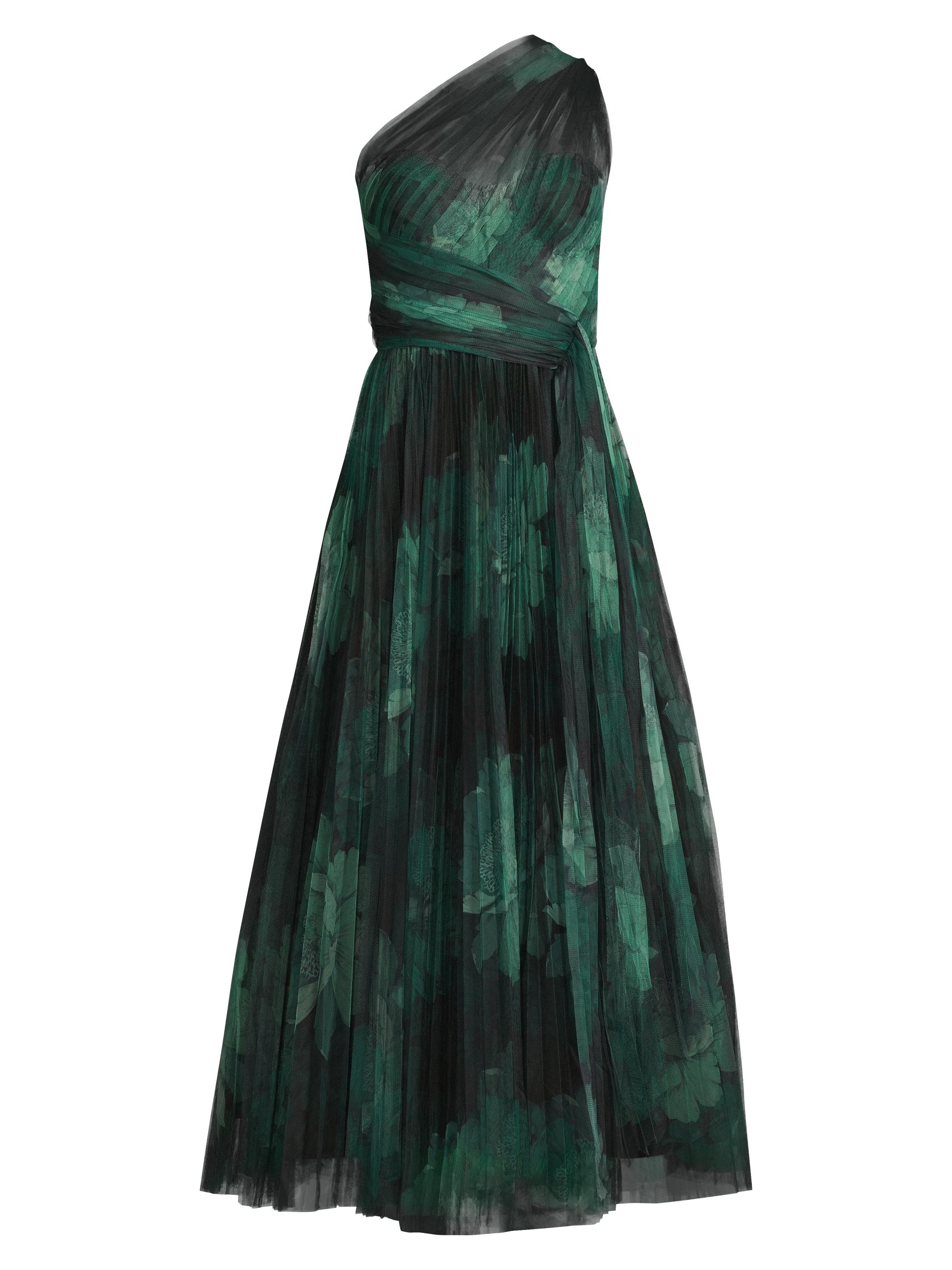 Hutch Women's Philippa One-Shouler Tea-Length Gown - Forest Sketched Floral