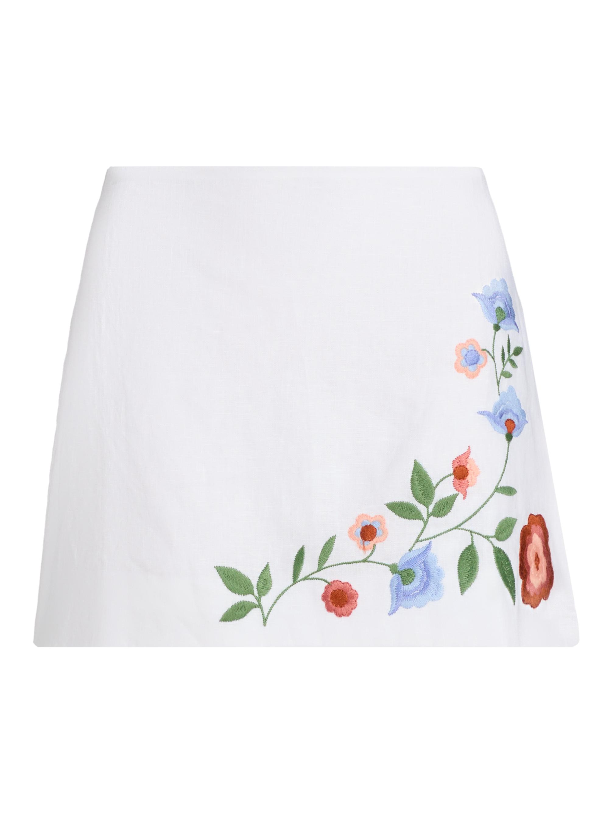 Reformation Women's Ren Embroidered Linen A-Line Miniskirt - White