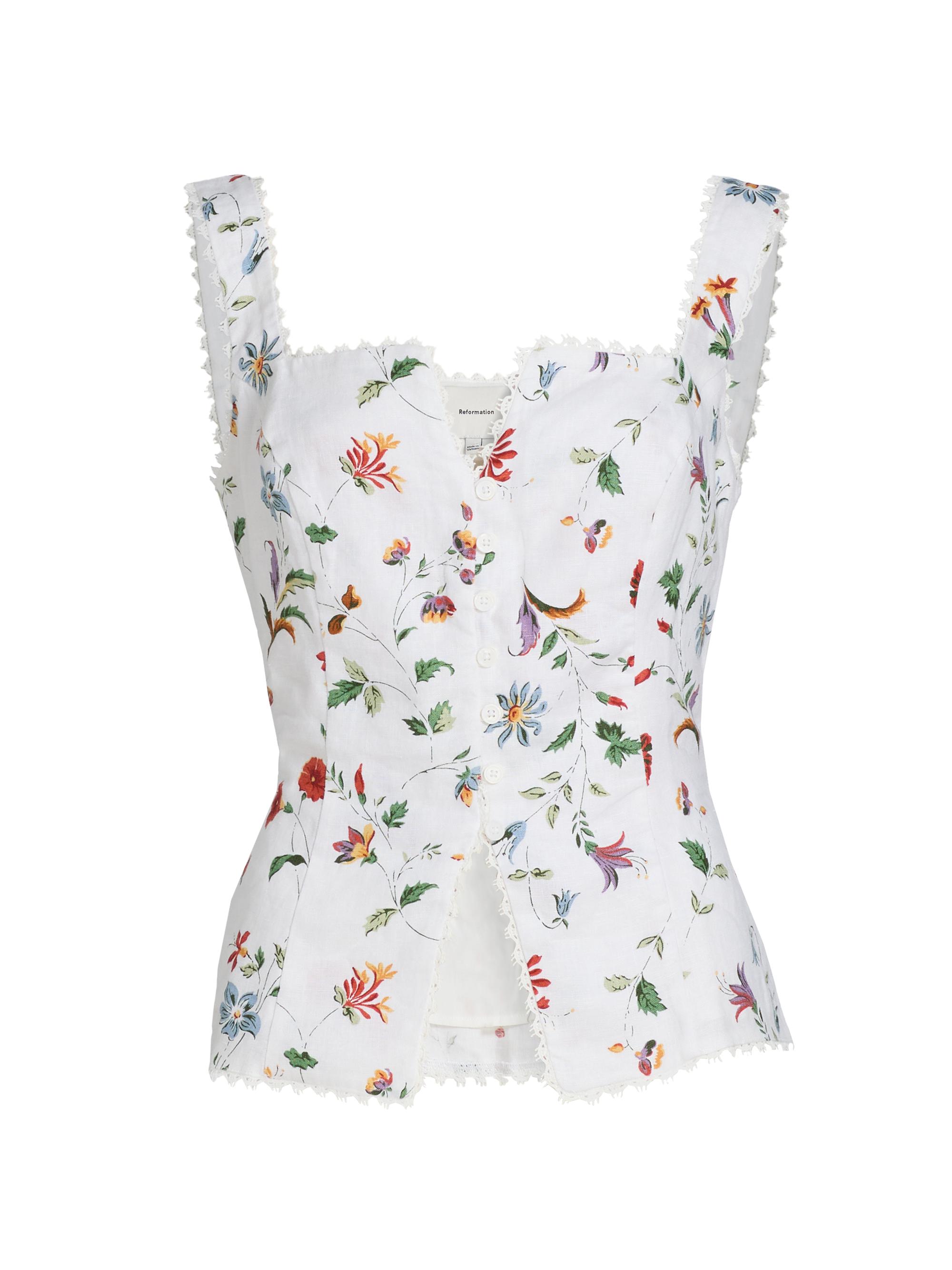 Reformation Women's Viola Lace-Trim Linen Top - Corsini