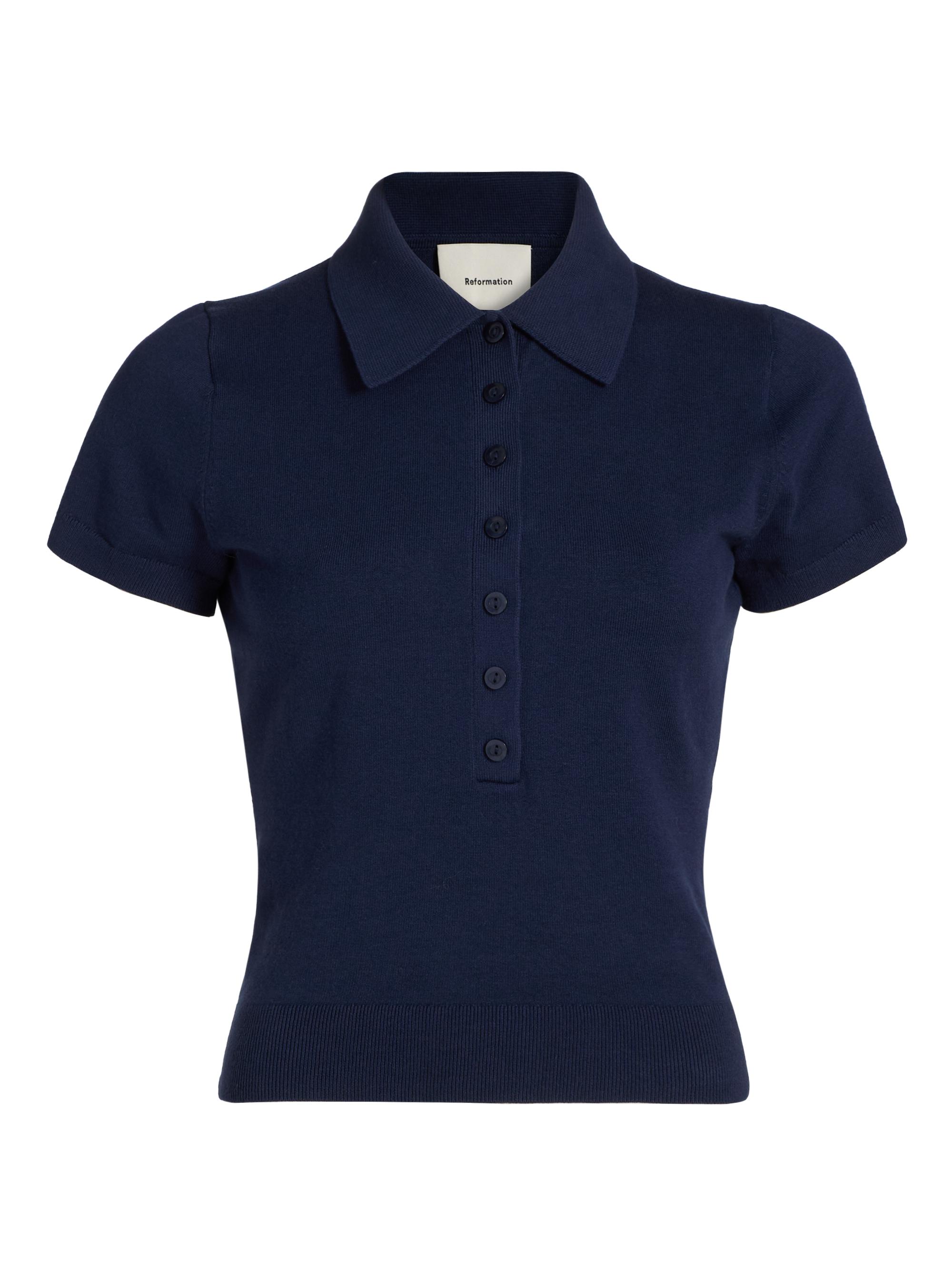 Reformation Women's Bentley Cotton Polo Sweater - Navy