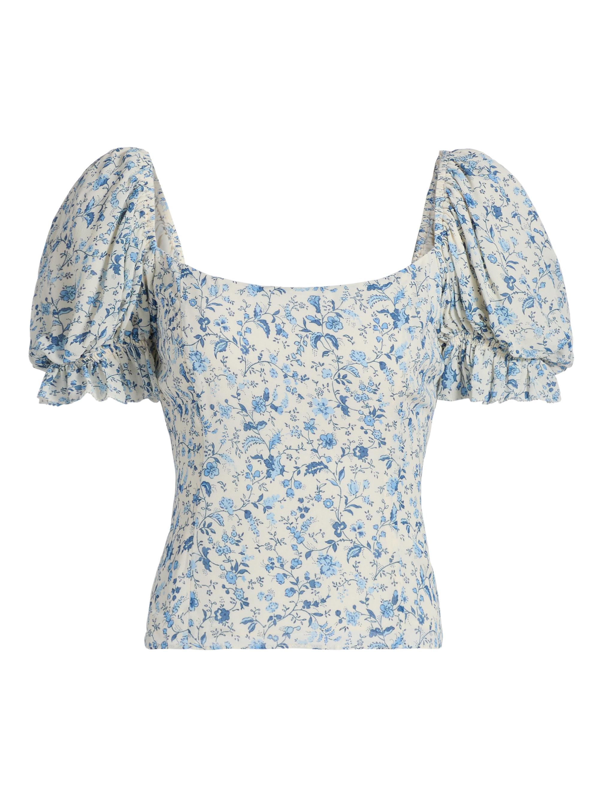 Reformation Women's Marin Floral Puff-Sleeve Top - Nile
