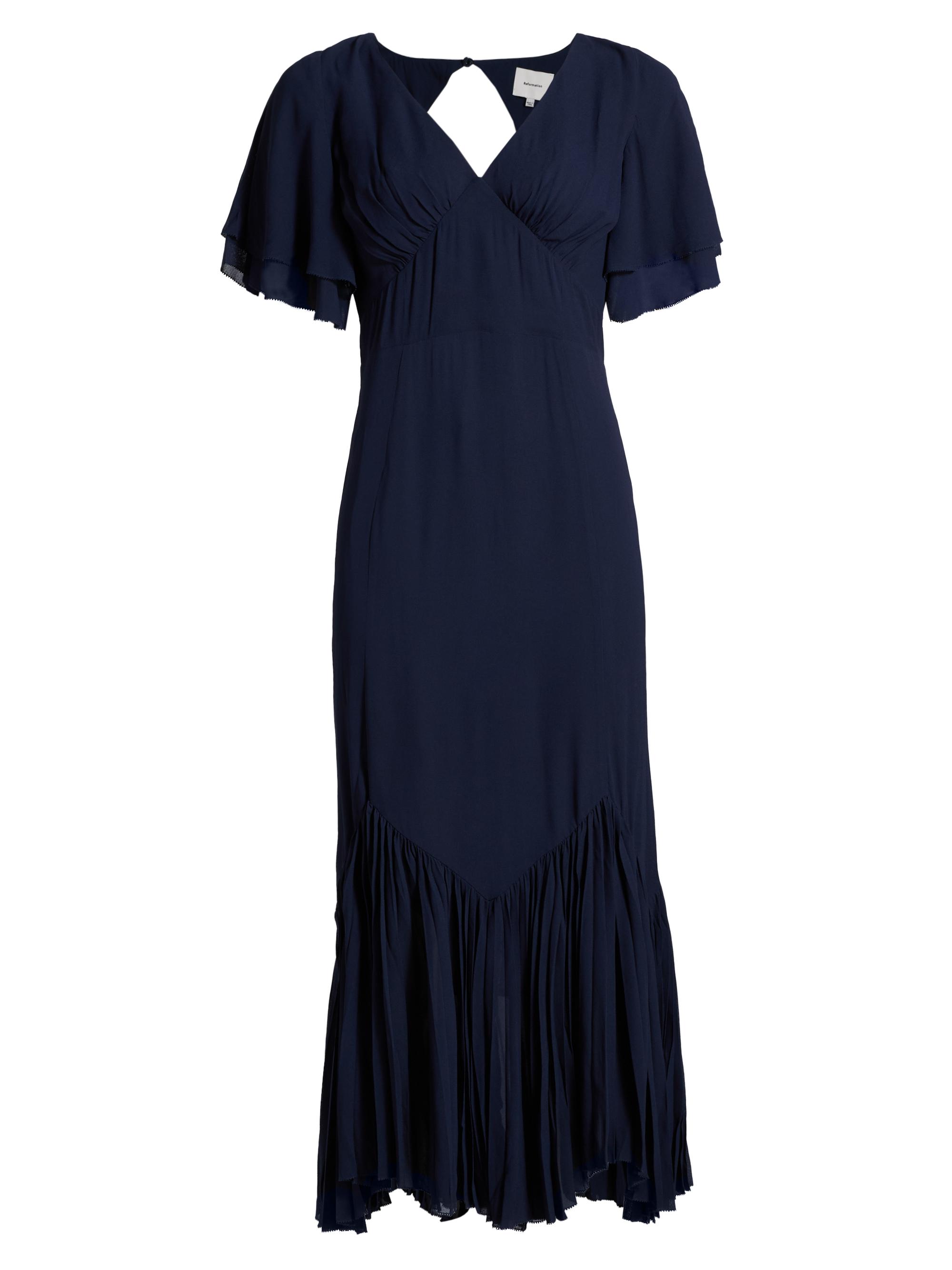 Reformation Women's Salvia Pleated Ruffle Midi-Dress - Navy
