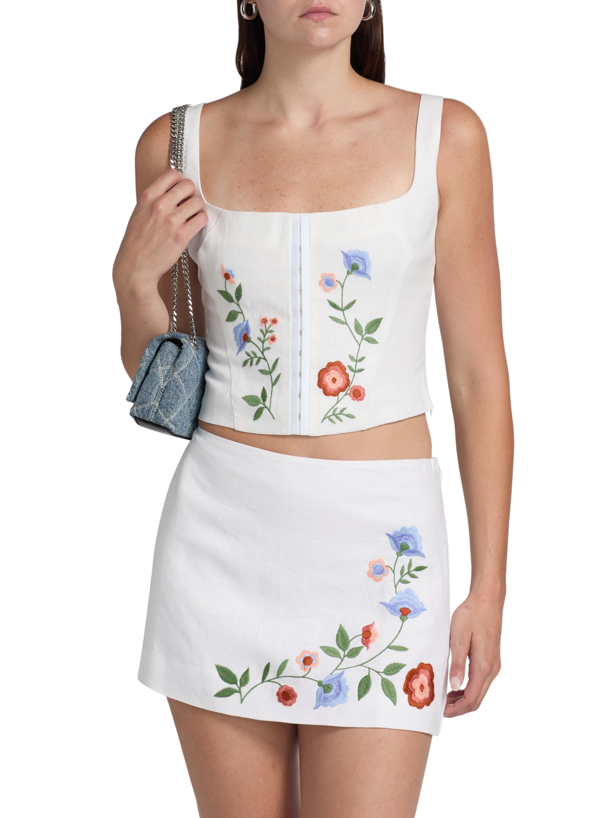Reformation Juliet Floral Embroidered Linen Top | Saks Fifth Avenue