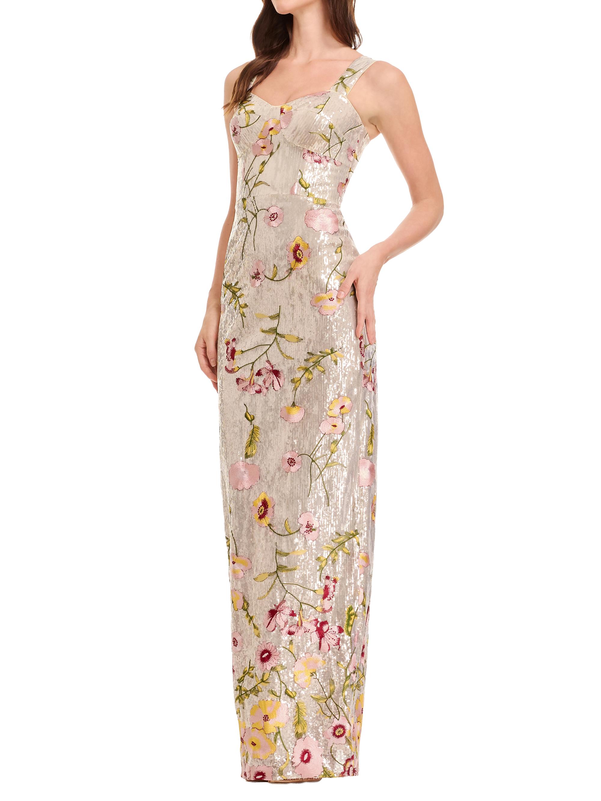 reagan floral embroidered cotton dress Reagan Blue & White Floral Ruffle Slit Maxi Dress main image 1