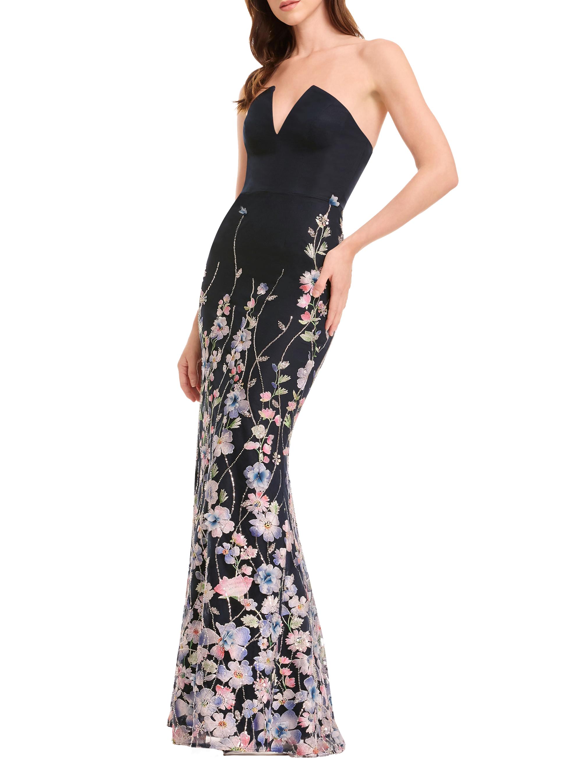 Dress The Population Fernanda Embroidered Strapless Gown | Saks