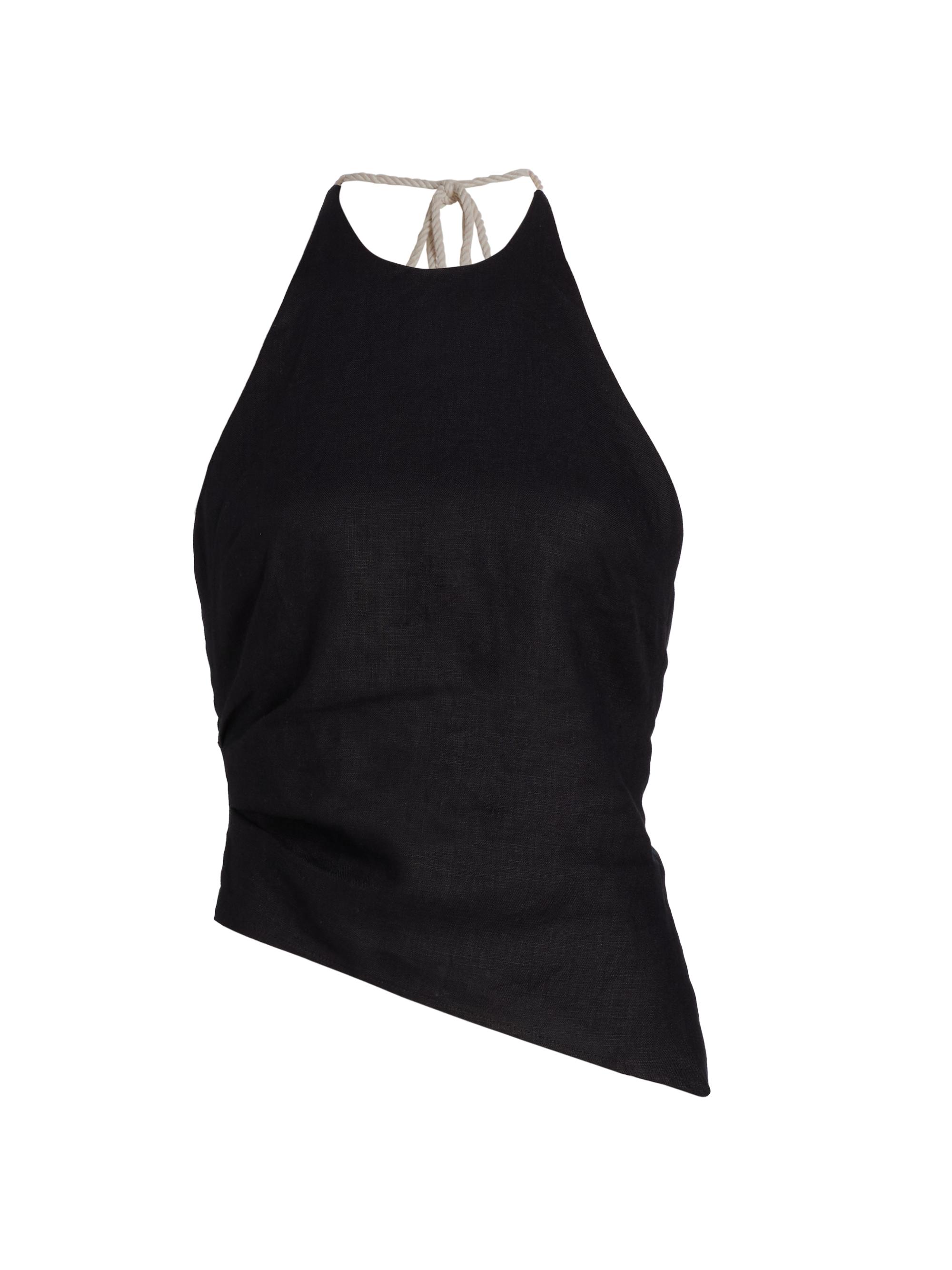 Reformation Women's Reese Linen Asymmetric Halter Top - Black