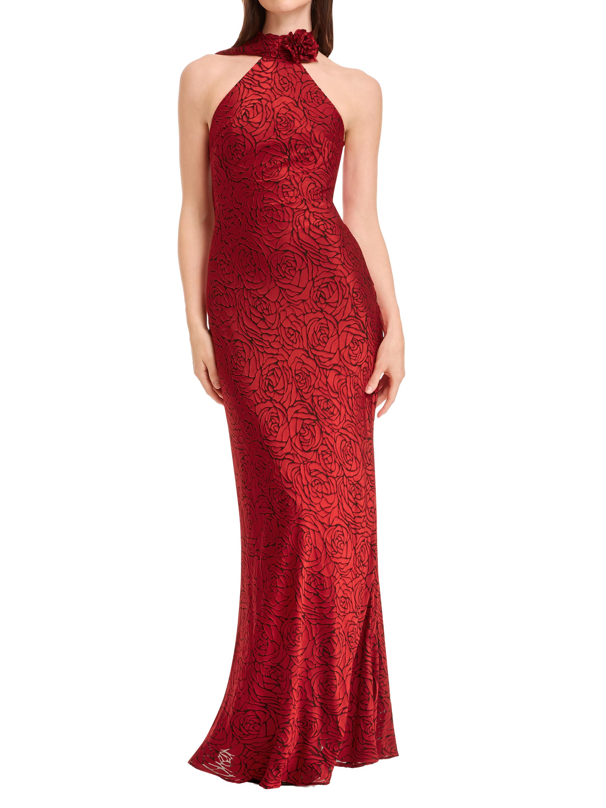 Dress The Population Olivia Mock Neck Sheath Gown - Rouge Multi