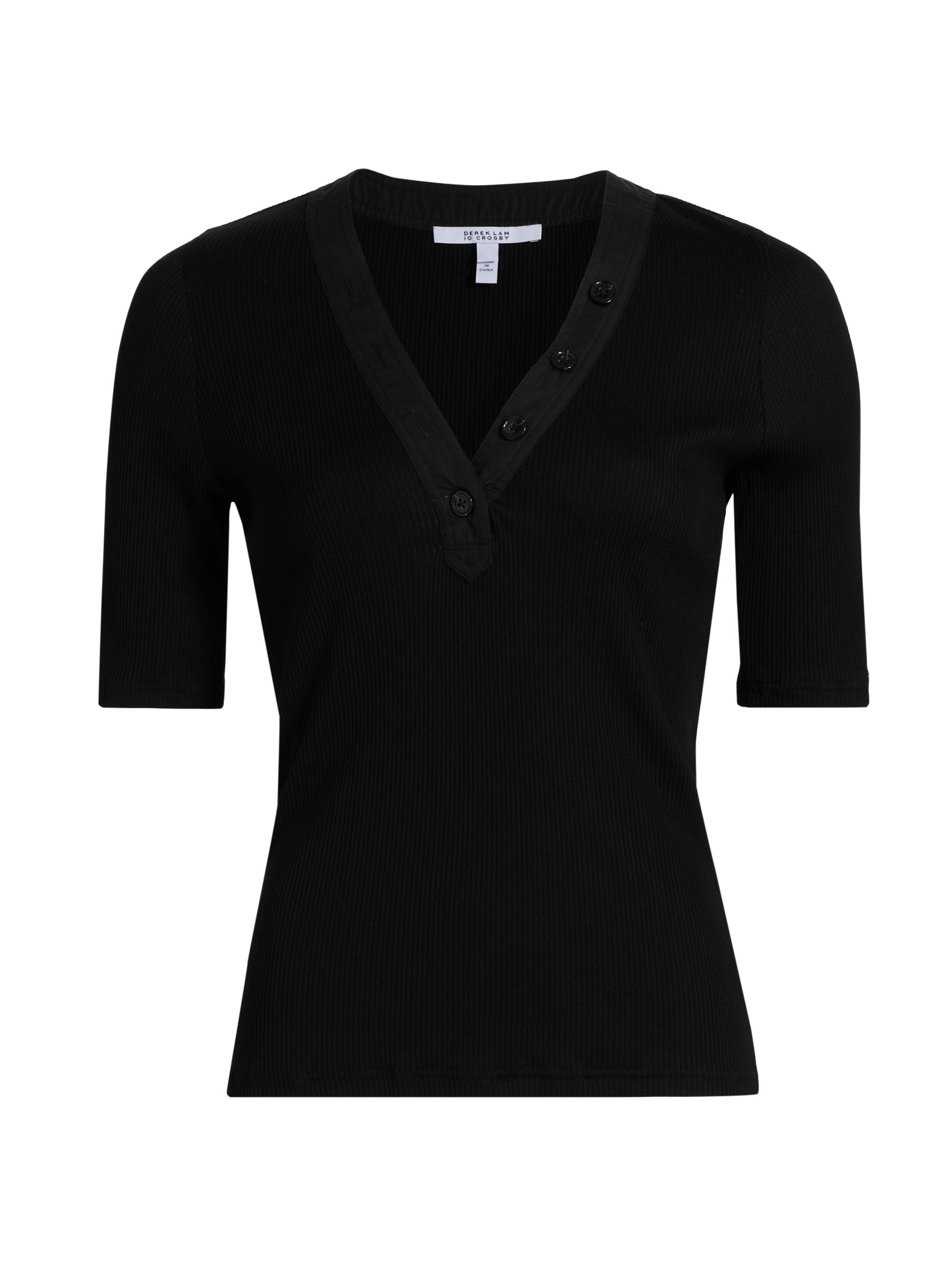 Derek Lam 10 Crosby Women's Adrian V-Neck Ribbed T-Shirt - Black