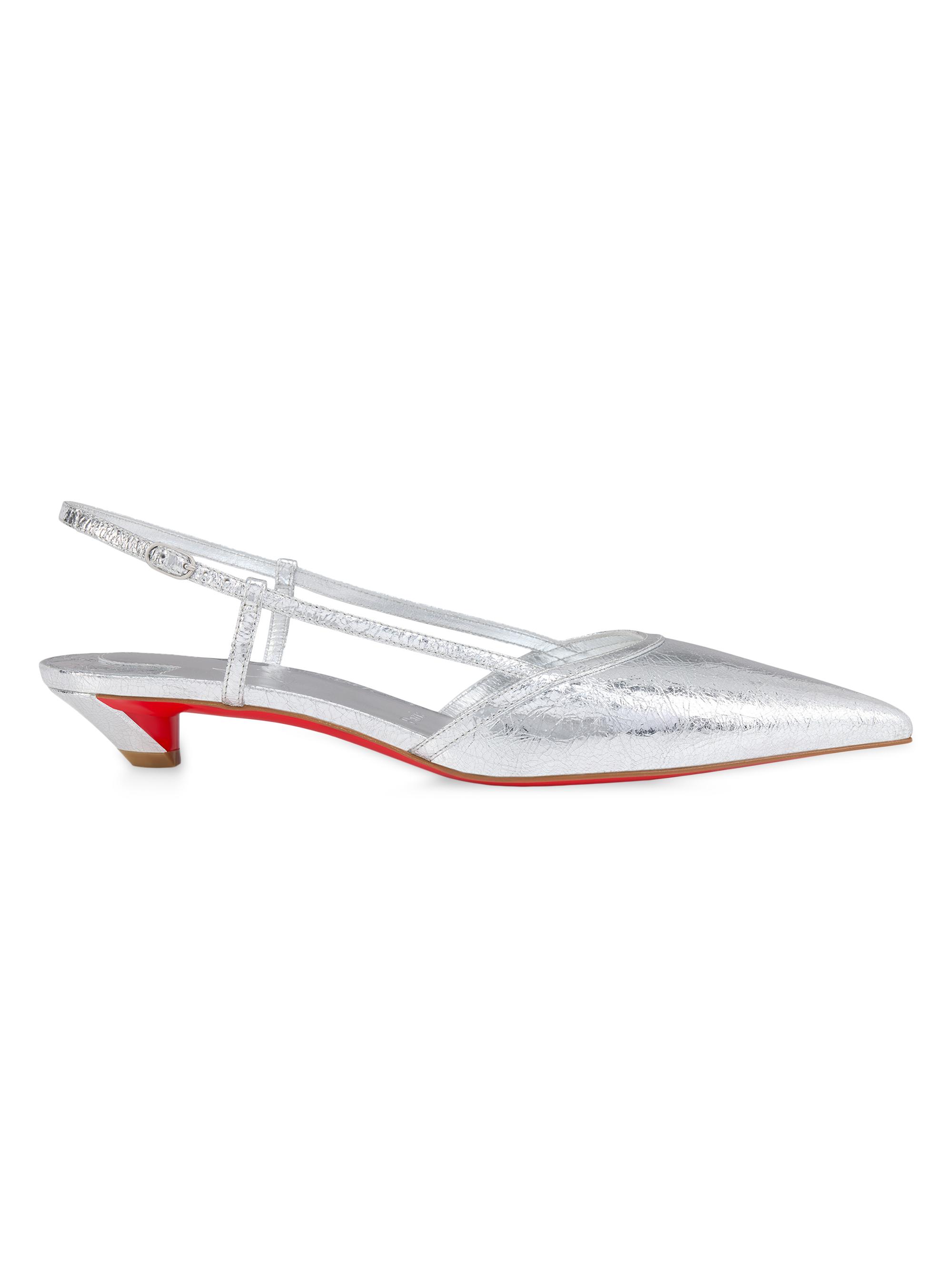 Christian Louboutin Women's Miss Z Slingina Laminated Leather 25MM Pumps - Silver