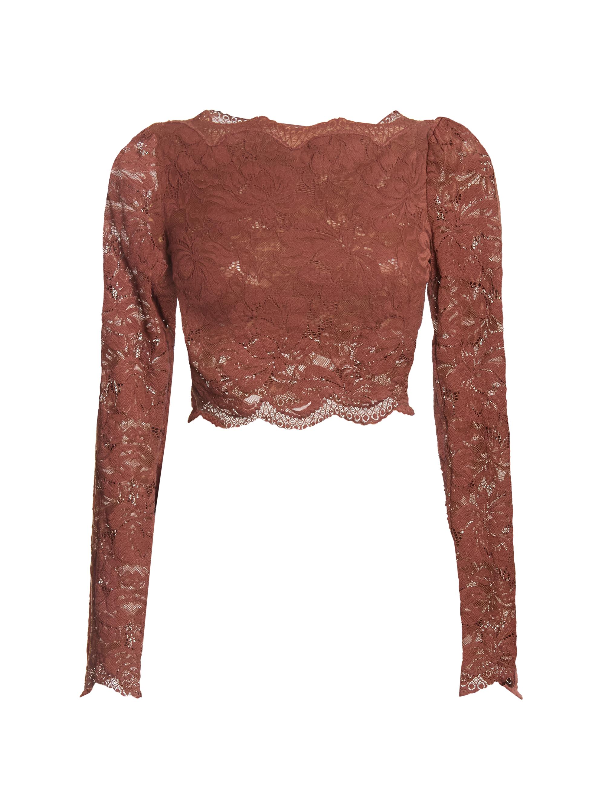 Paco Rabanne Women's Lace Crop Top - Cinamon Brown