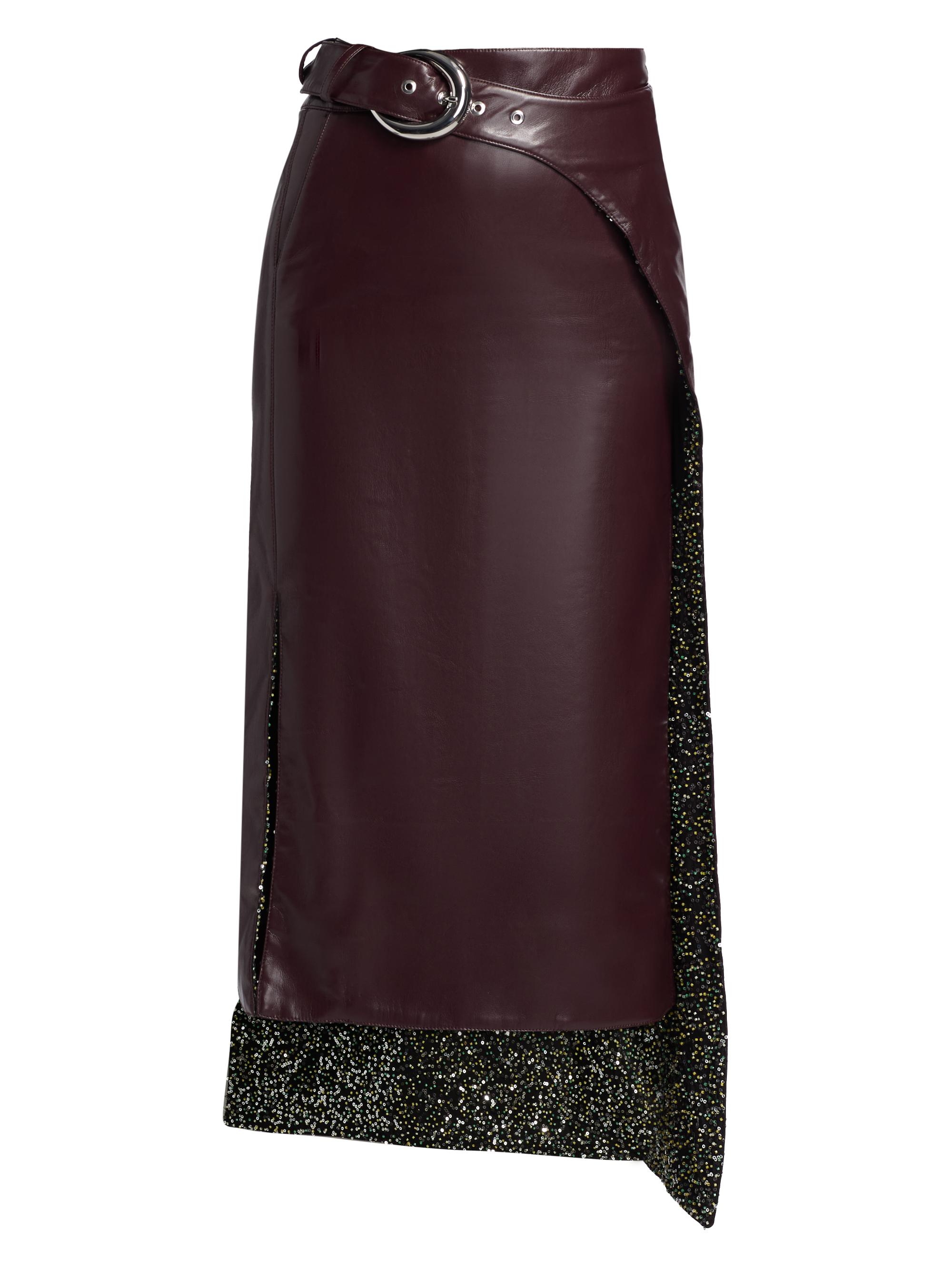 Paco Rabanne Women's Jupe Embellished Double-Layer Faux-Leather Wrap Midi-Skirt - Brown Plum
