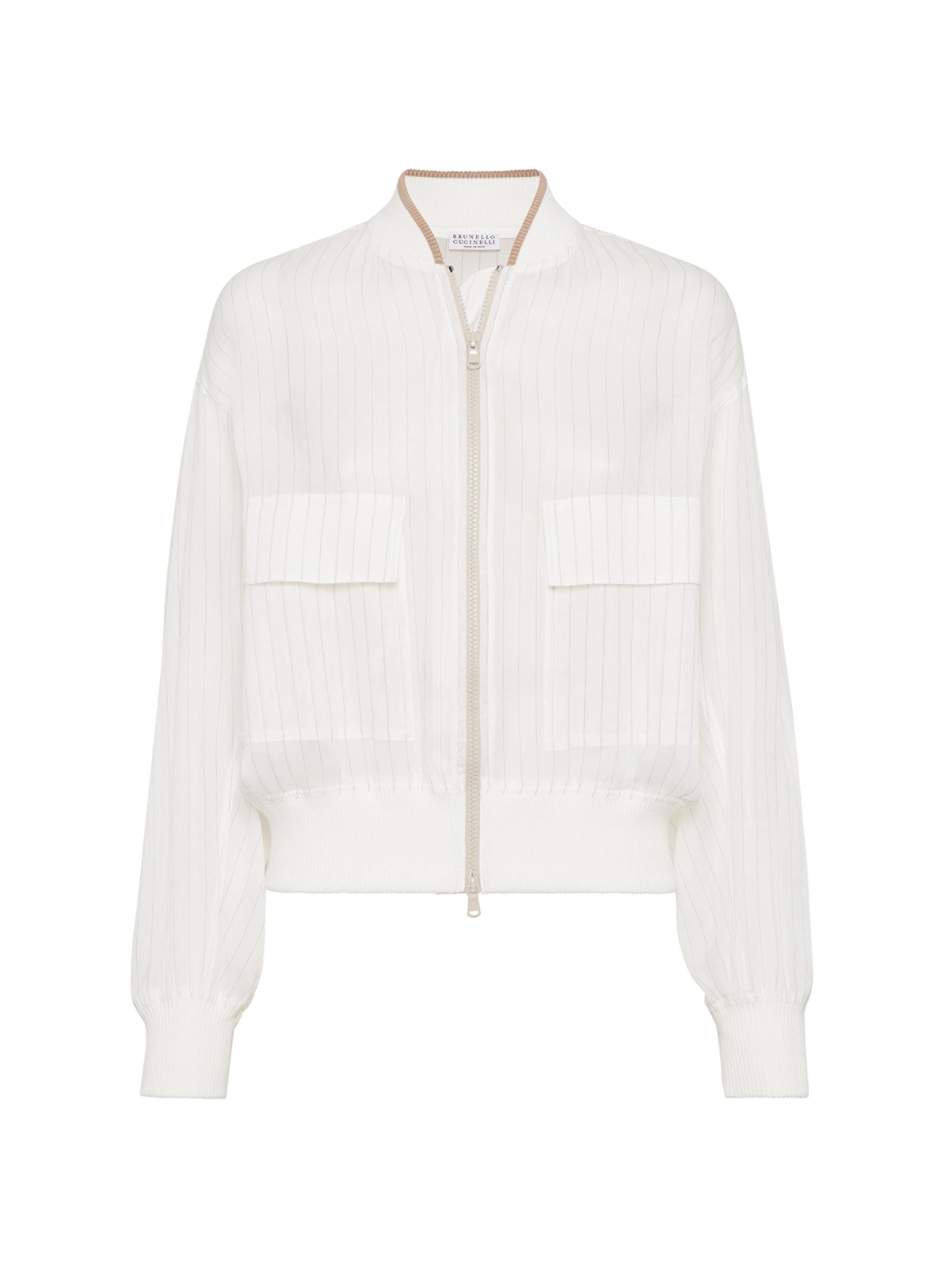 Brunello Cucinelli Women's Cotton Pinstripe Organza Bomber Jacket - Butter