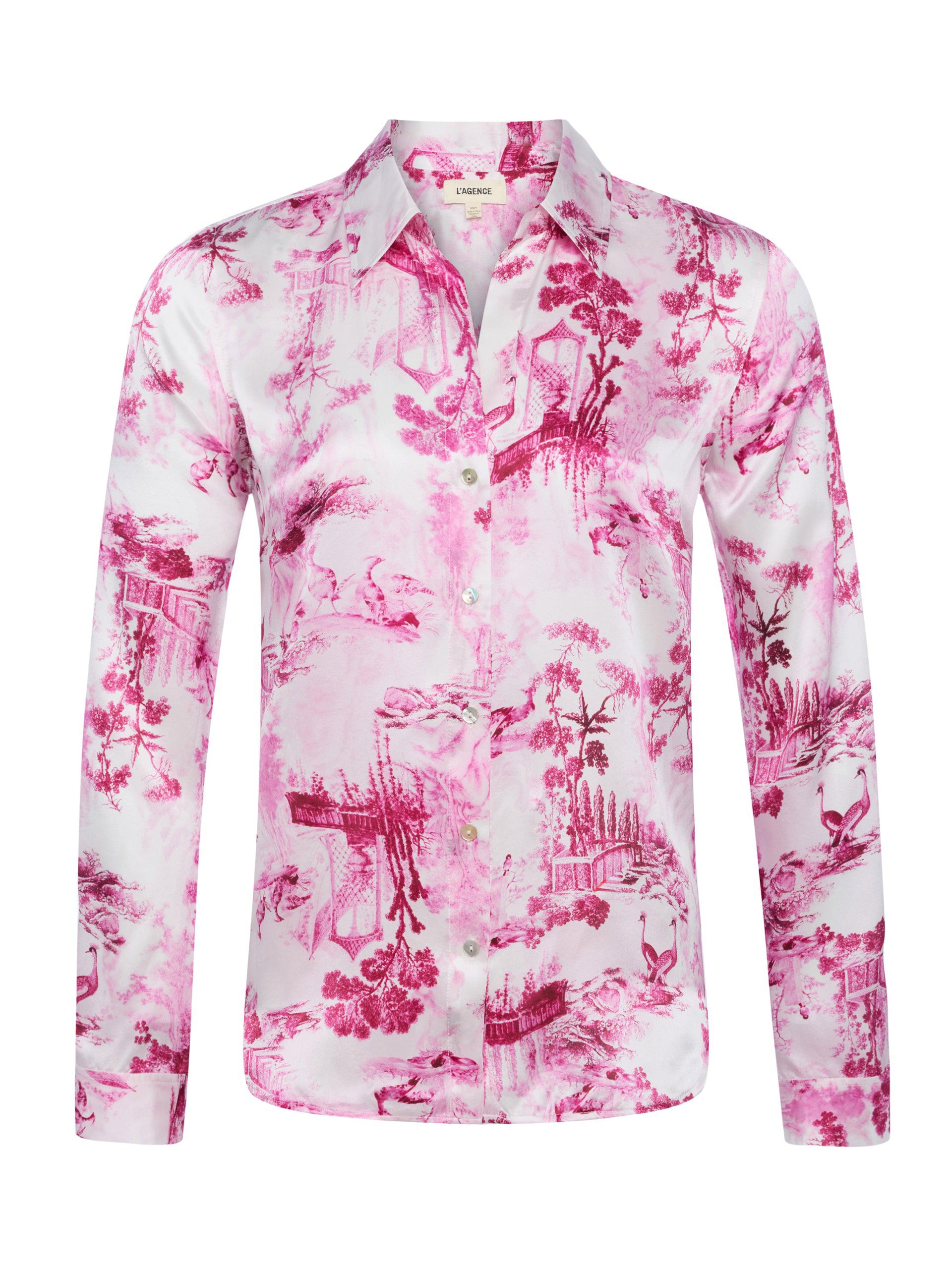 L'AGENCE Women's Tyler Toile De Jouy Silk Blouse - White Pink  Porcelain