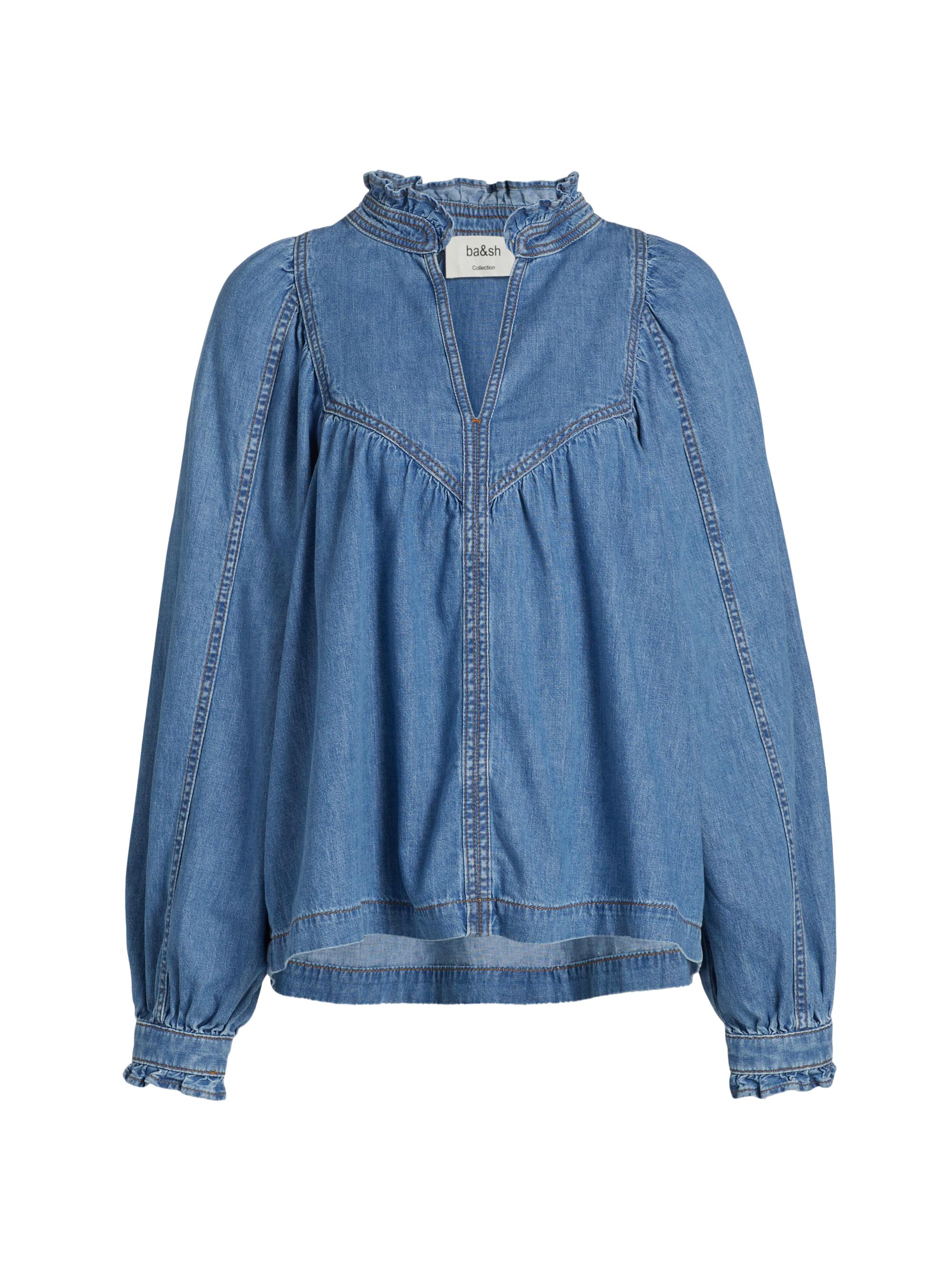 ba & sh Women's Cotton Denim Top - Light Used Blue