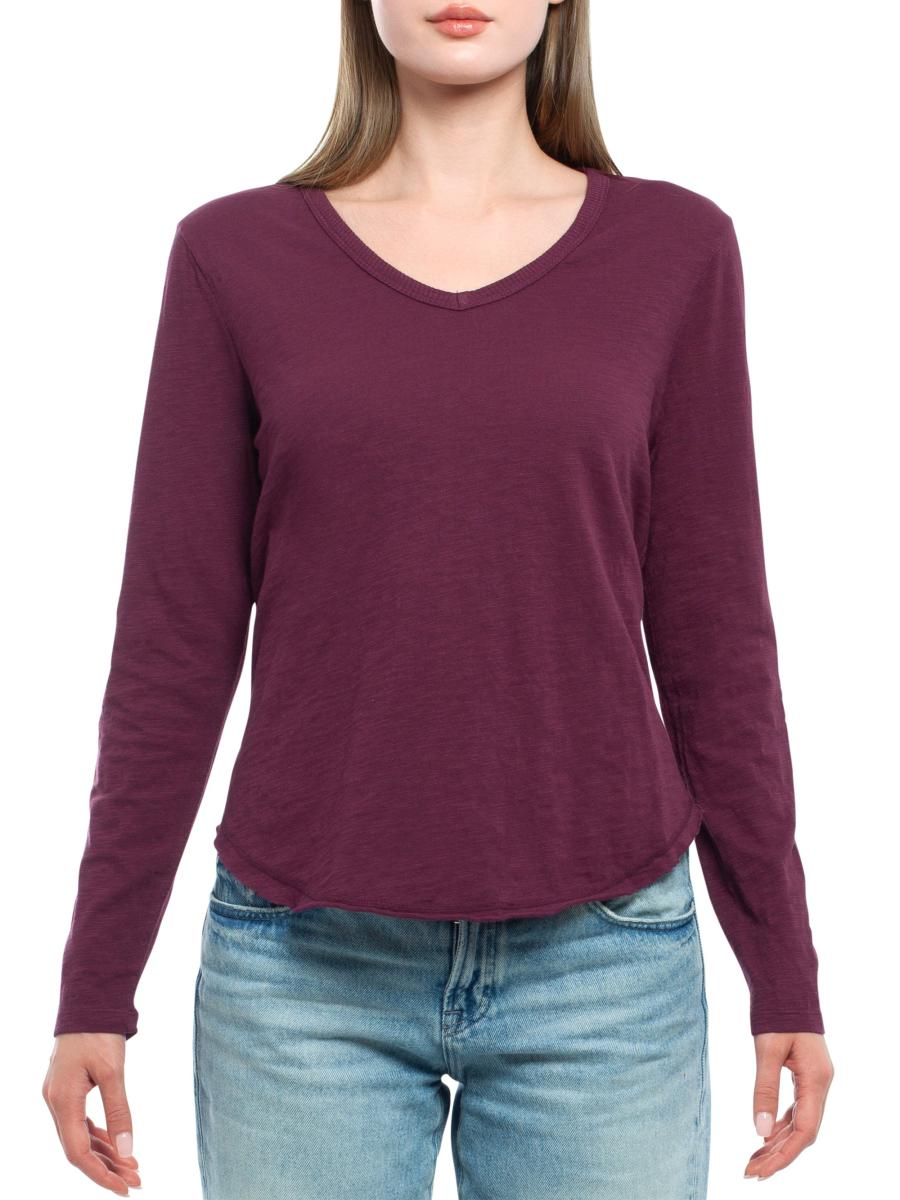 Wilt Women's Long Sleeve V-neck W/ Raw Hem Shirttail In Purple