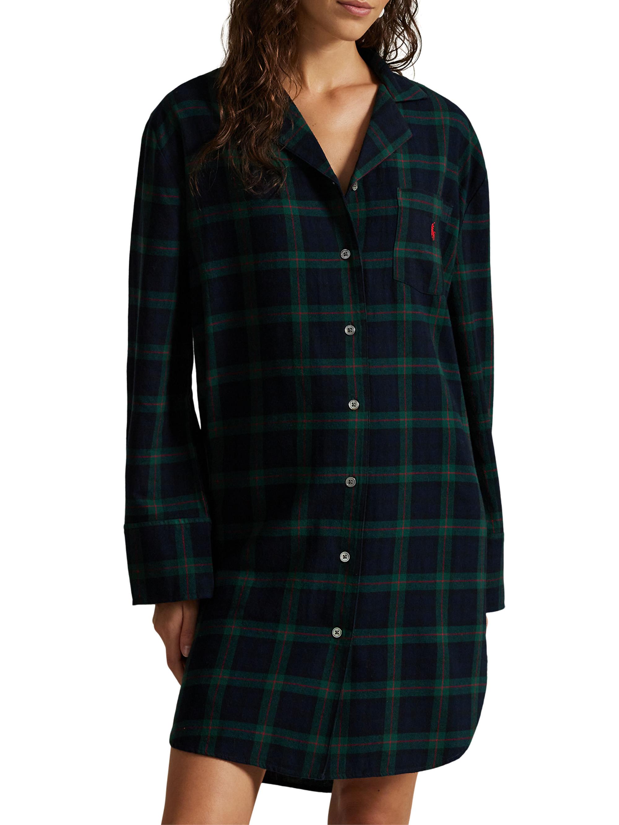 Polo Ralph Lauren Women's Cozy Flannel Plaid Cotton Mini Shirtdress - Black Watch