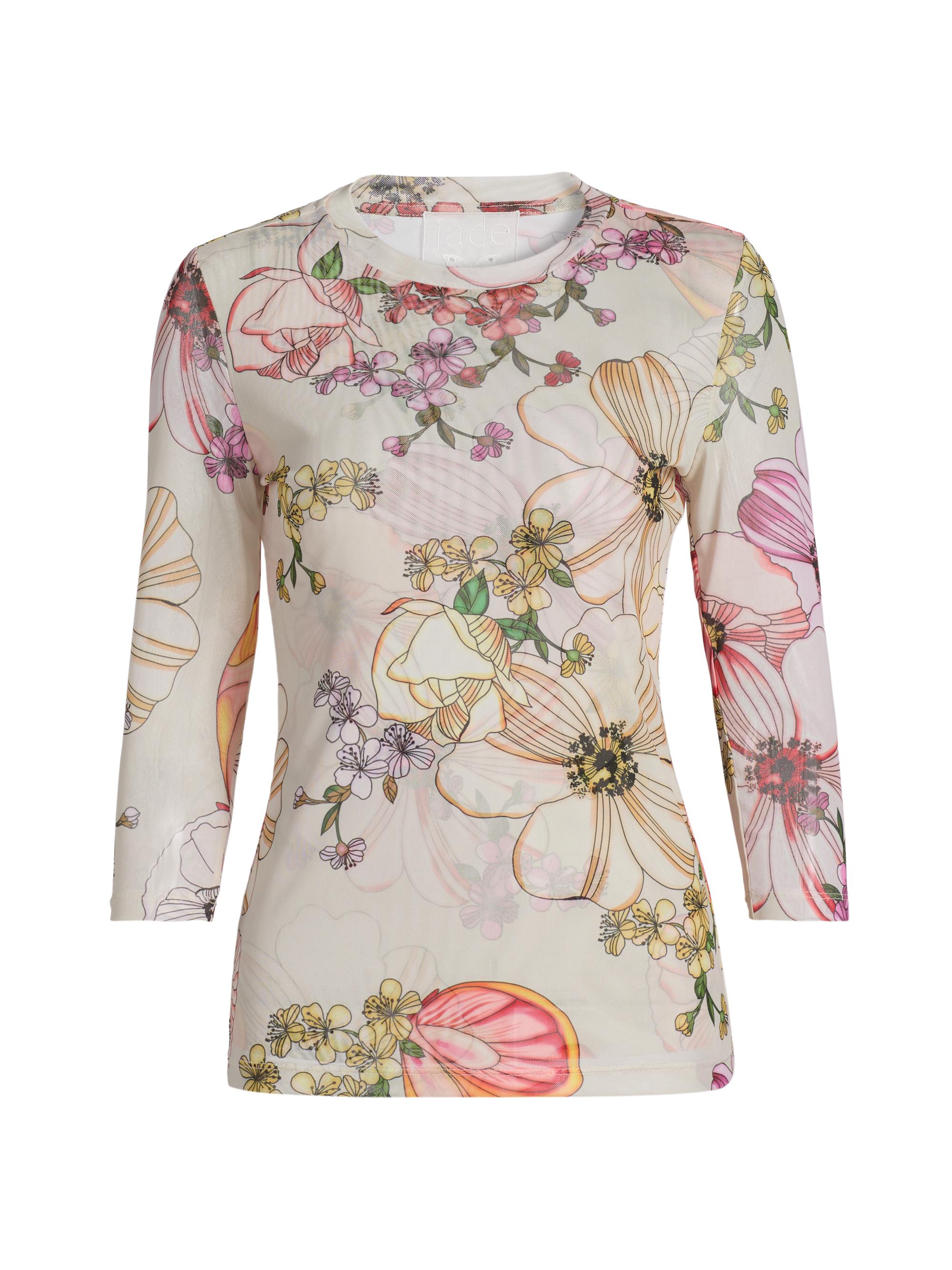 Johnny Was Women's Kaia Mesh Three-Quarter Sleeve T-Shirt - Rosabelia