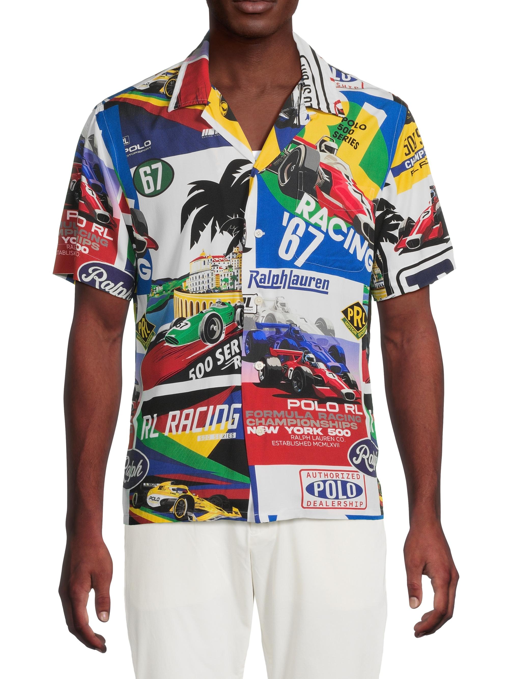 Classic-Fit Racing-Print Camp Shirt