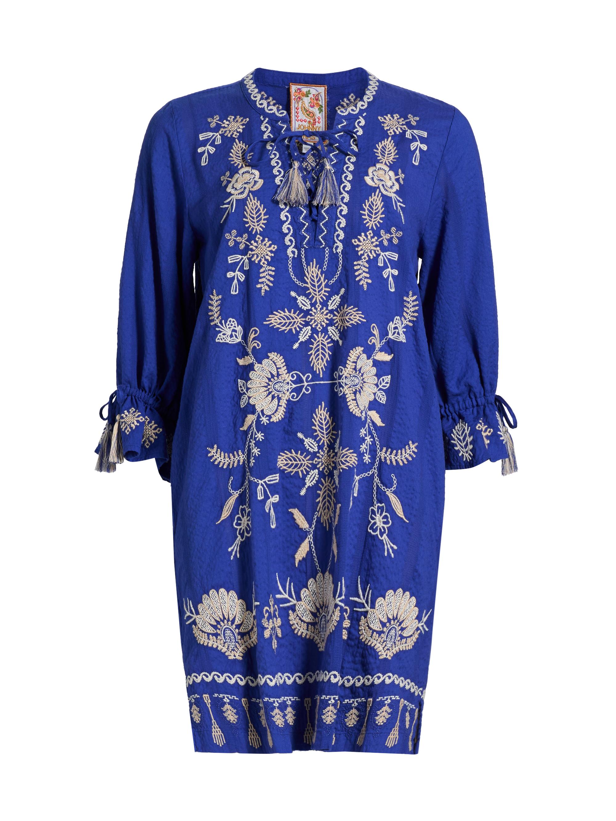 Johnny Was Women's Embroidered Tie-Front Minidress - Bluing