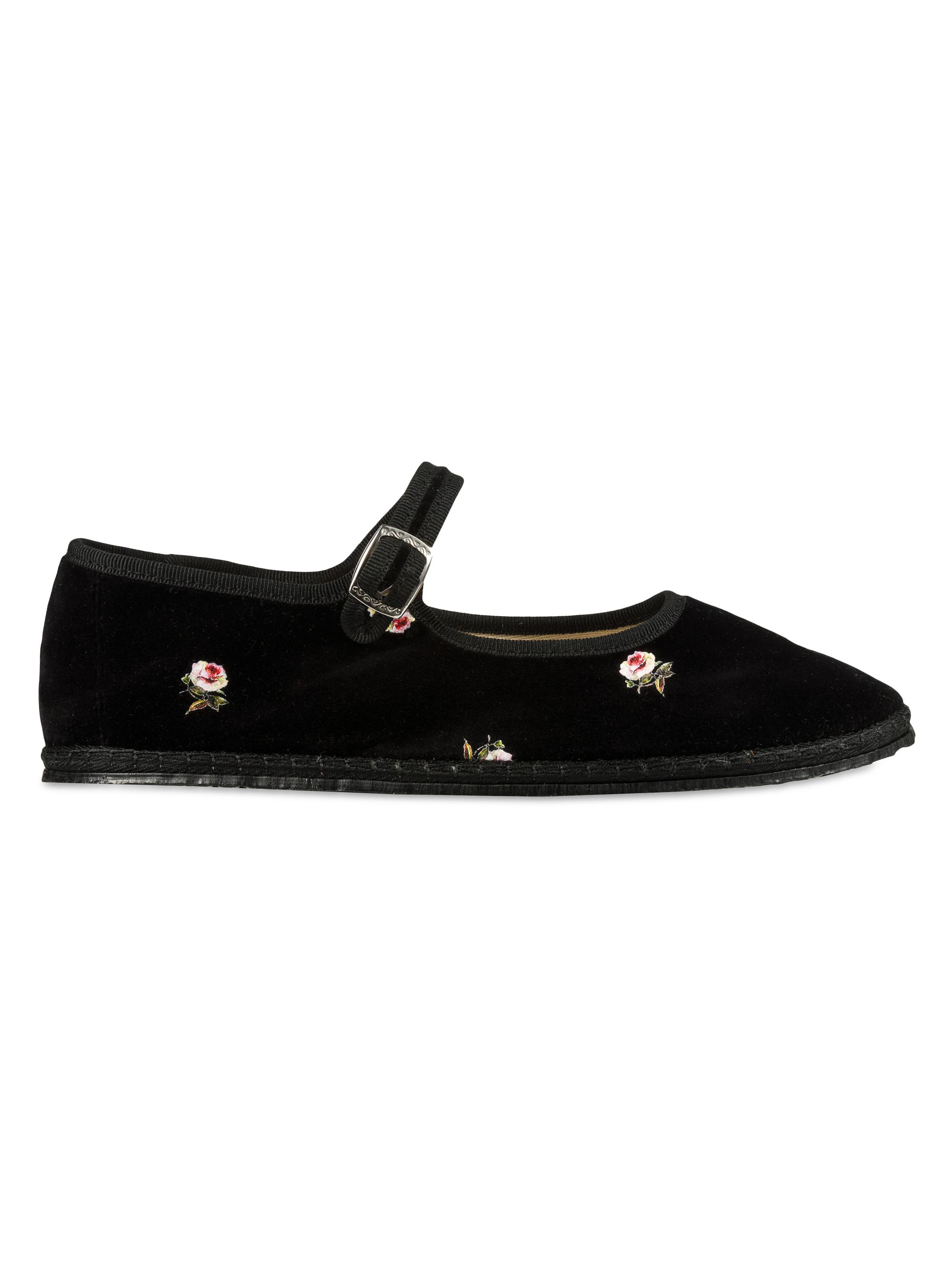 Vibi Venezia Women's Velvet Floral Mary Janes - Black Printed