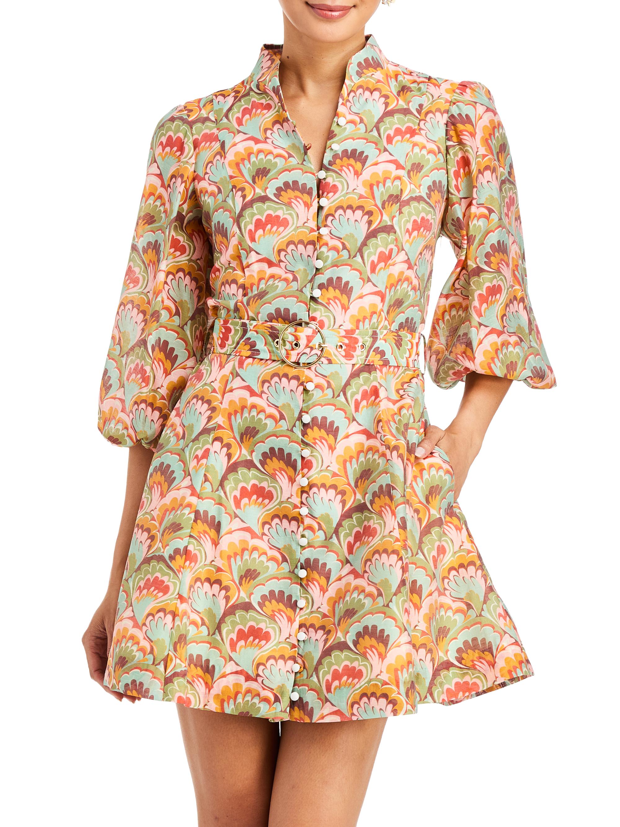 Mestiza New York Women's Valencia Abstract Organza Belted Minidress - Marbled Multi