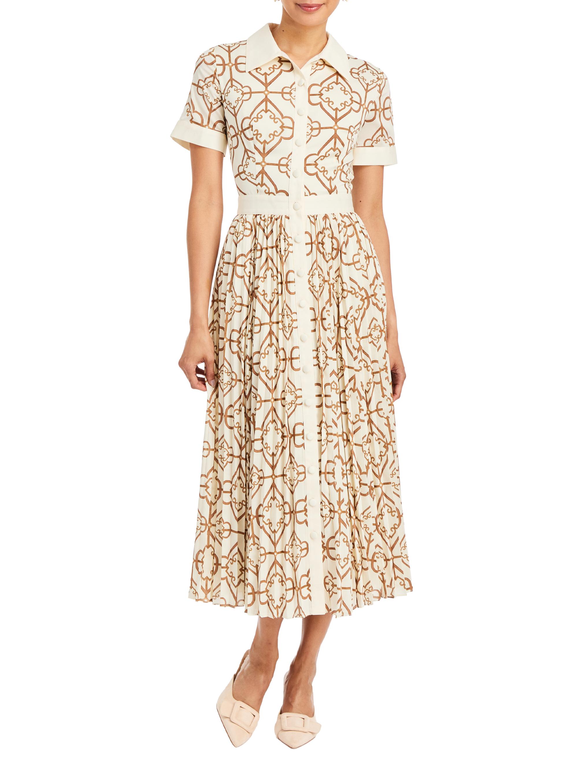 Mestiza New York Women's Billie Geometric Twill Button-Front Midi-Shirtdress - Quatrefoil Tile