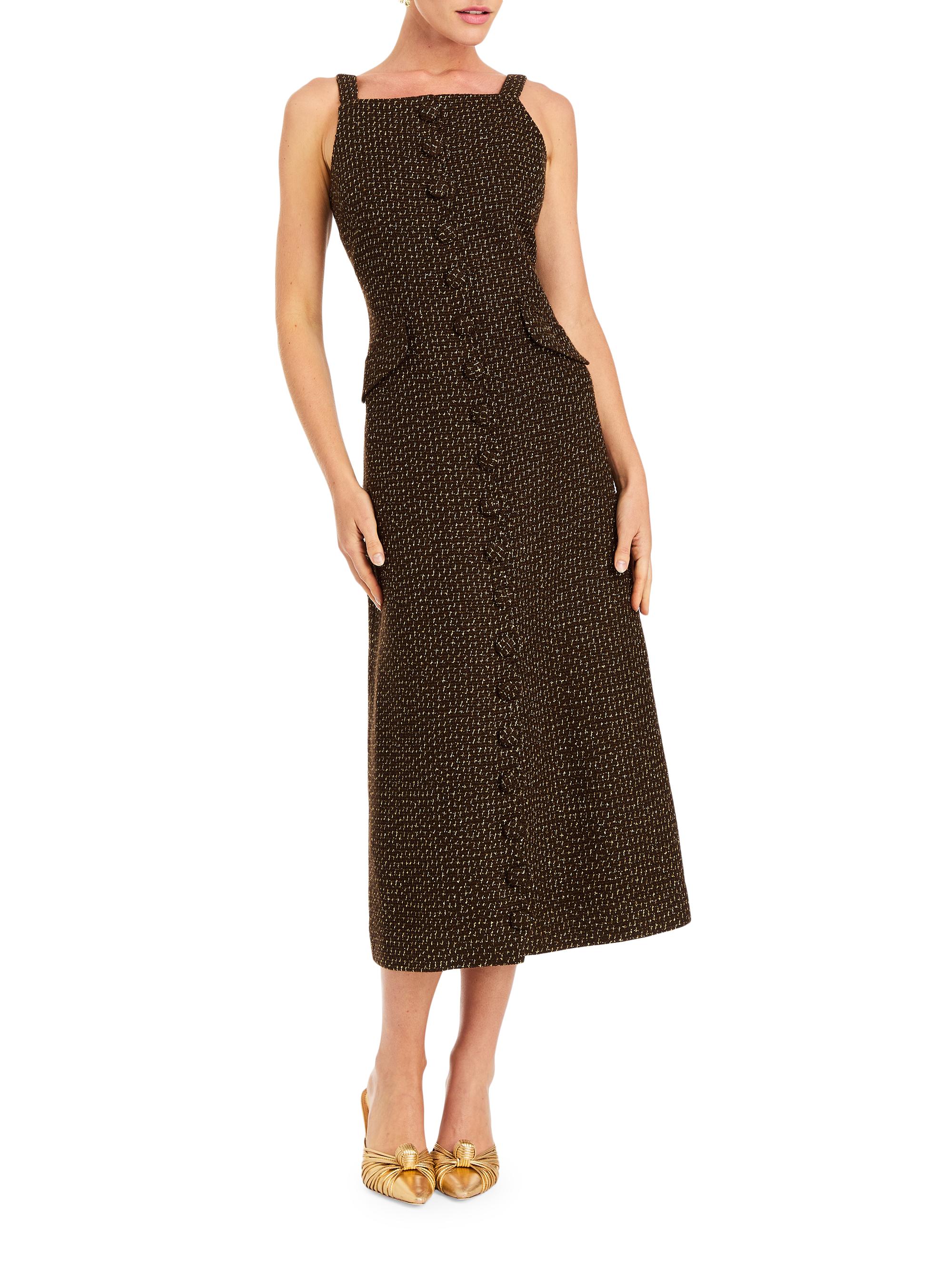 Mestiza New York Women's Espresso Sleeveless Tweed Midi-Dress - Chestnut Gold