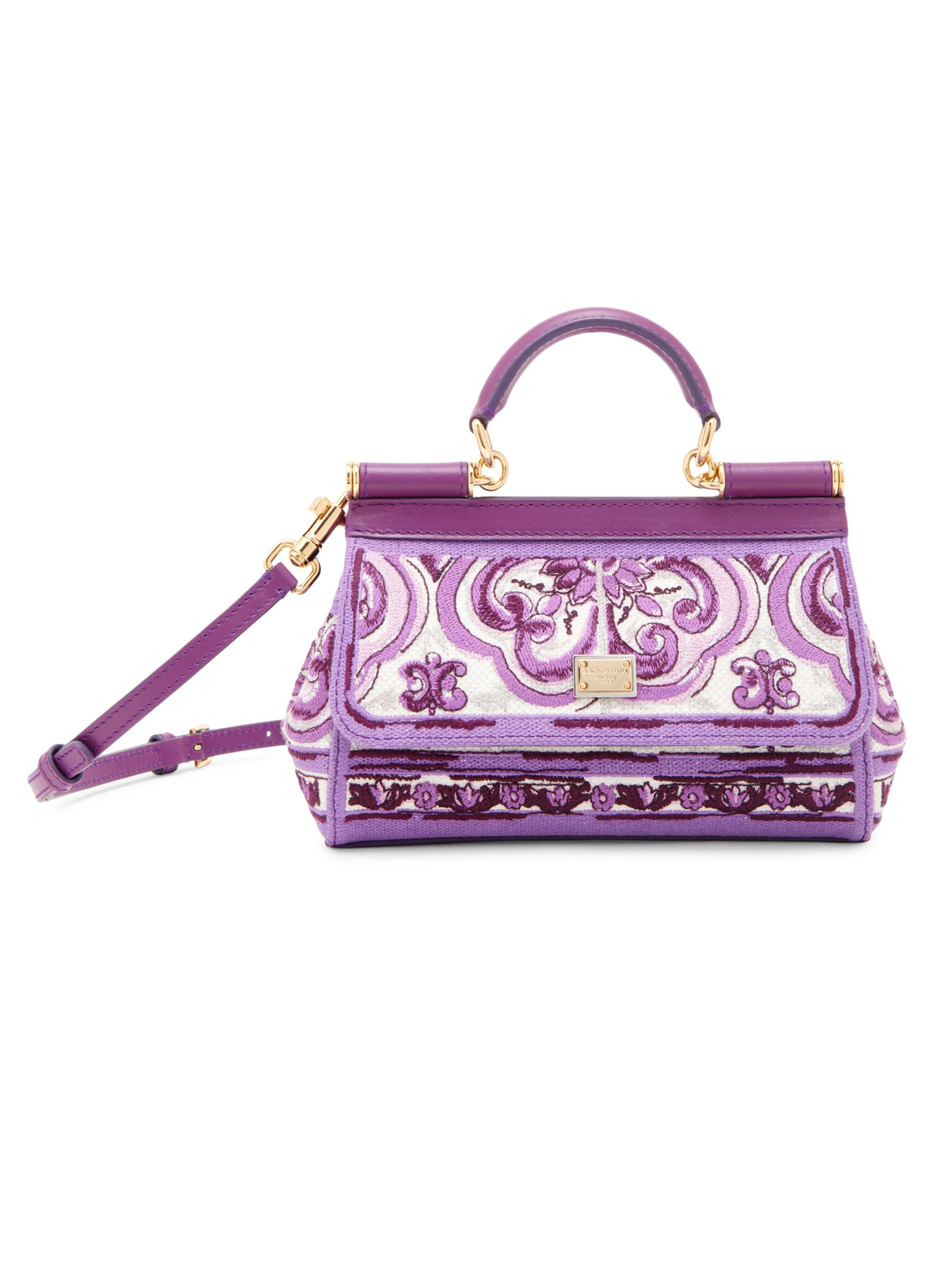 Dolce & Gabbana Women's Maiolica Top Handle Cotton & Leather Bag - Maiolica Viola