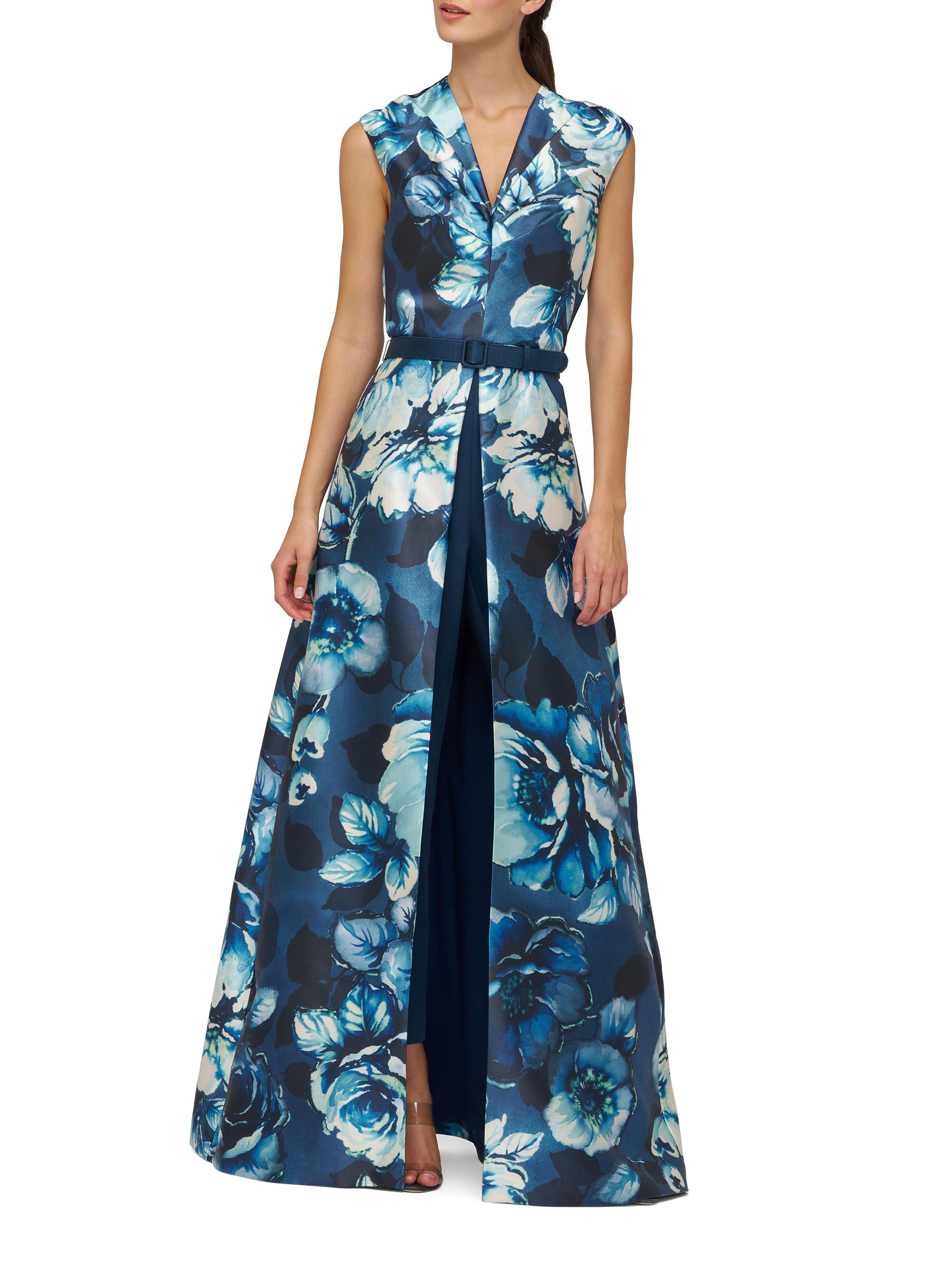 Kay Unger Women's Pia Walk-Thru Printed Overskirt Jumpsuit - Dark Ink Multi