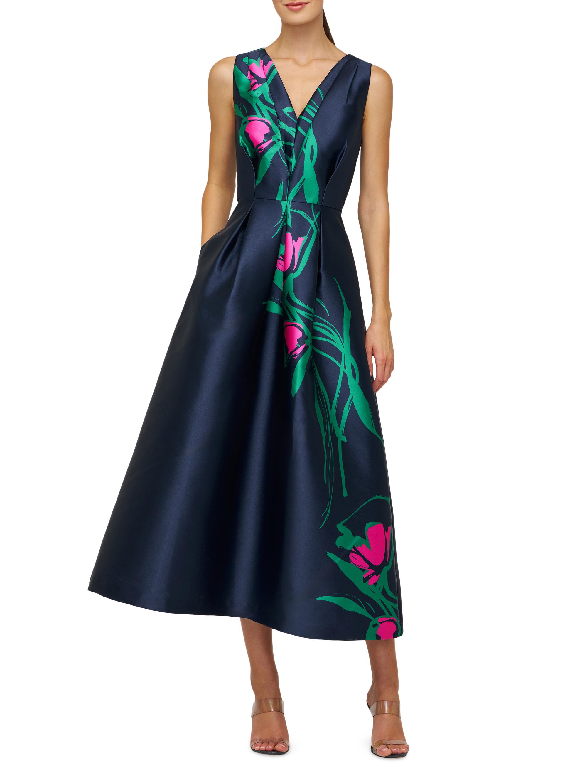 Kay Unger Women's Willa Floral Tea-Length Dress - Midnight Pink Zinnia