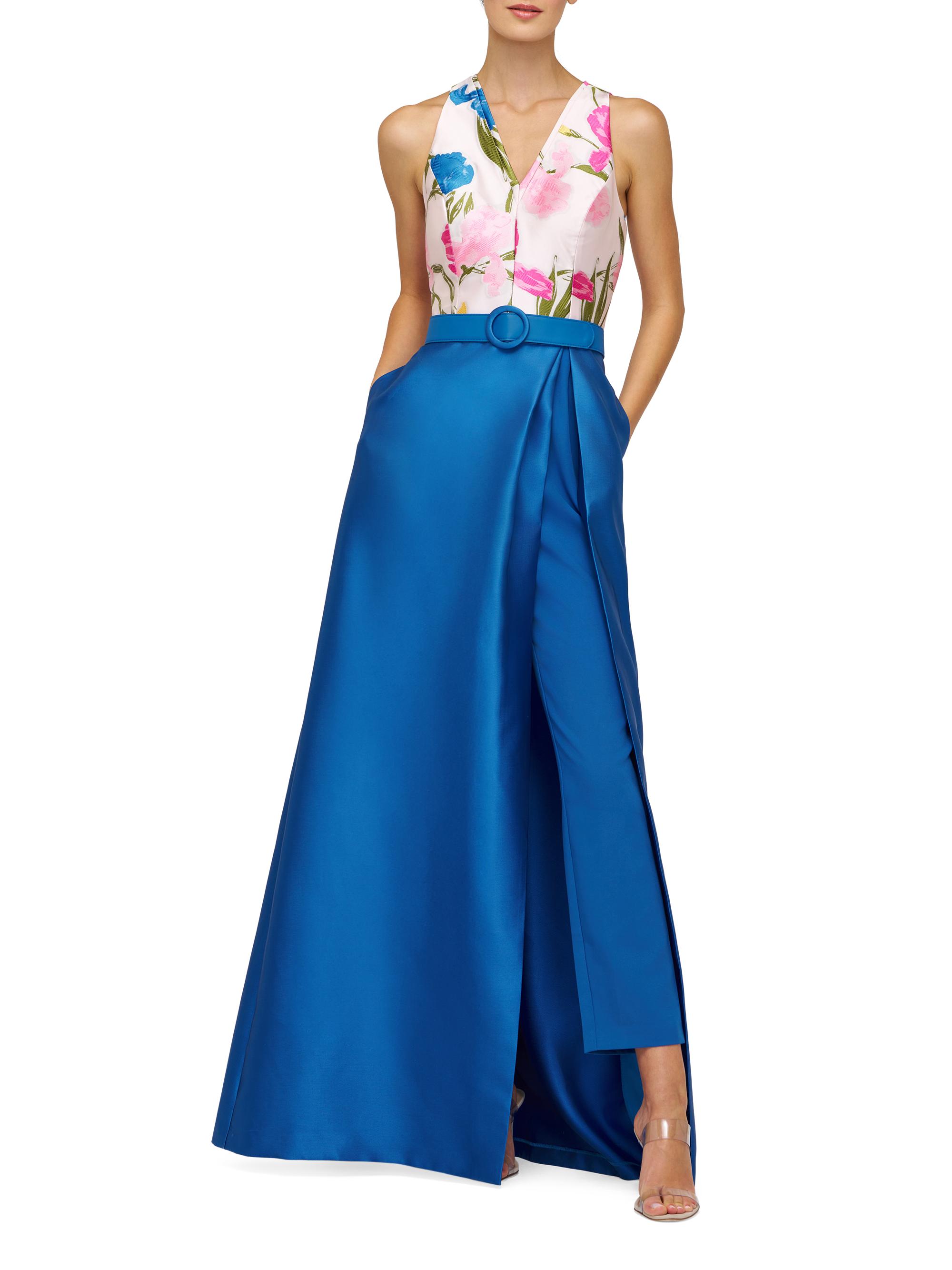 Kay Unger Women's Rhyan Walk-Thru Printed Satin Jumpsuit - Fuchsia Multi