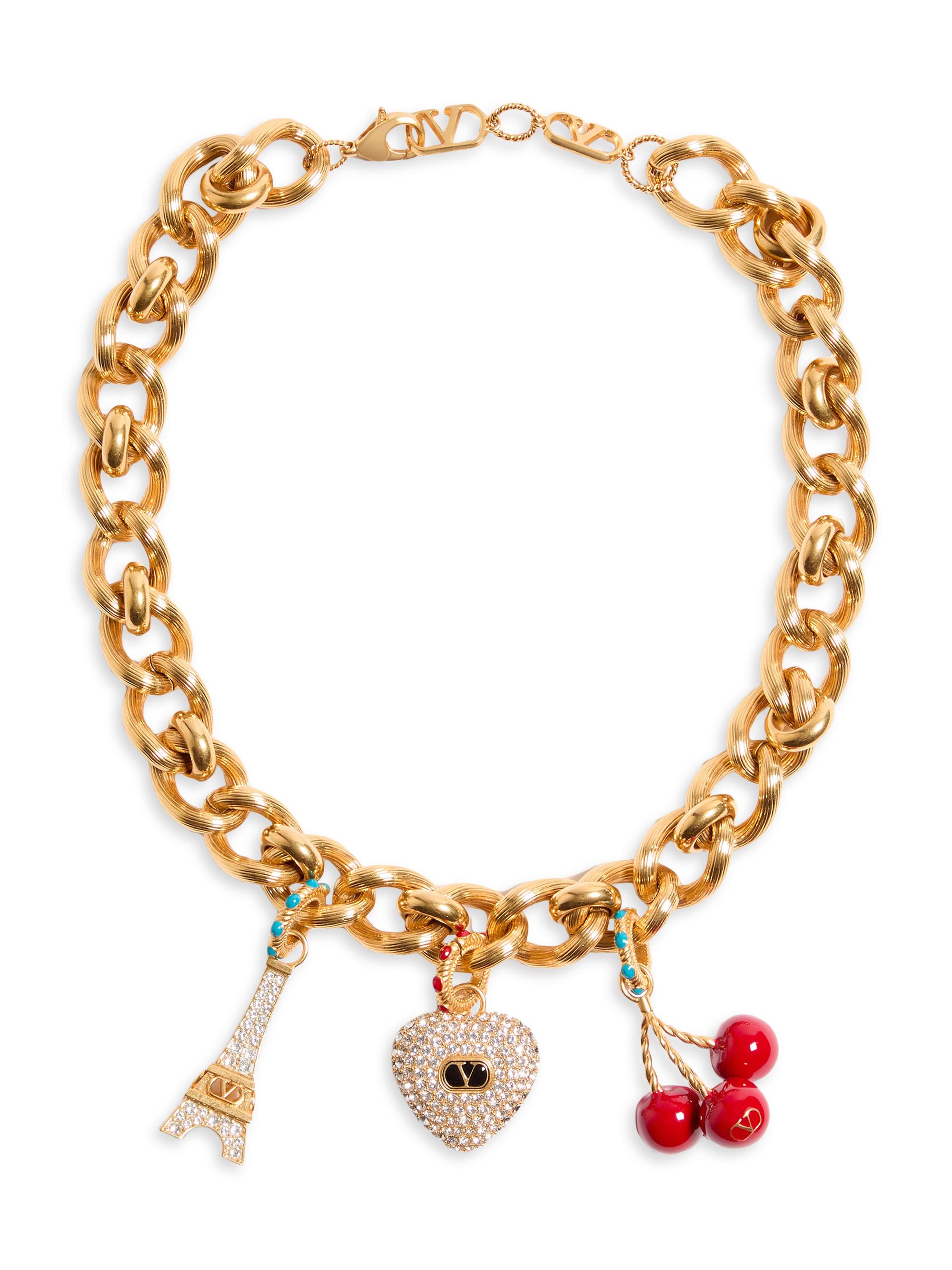 Valentino Garavani Women's Chez Valentino Necklace in Metal, Enamel and Swarovski Crystals - Antique Brass