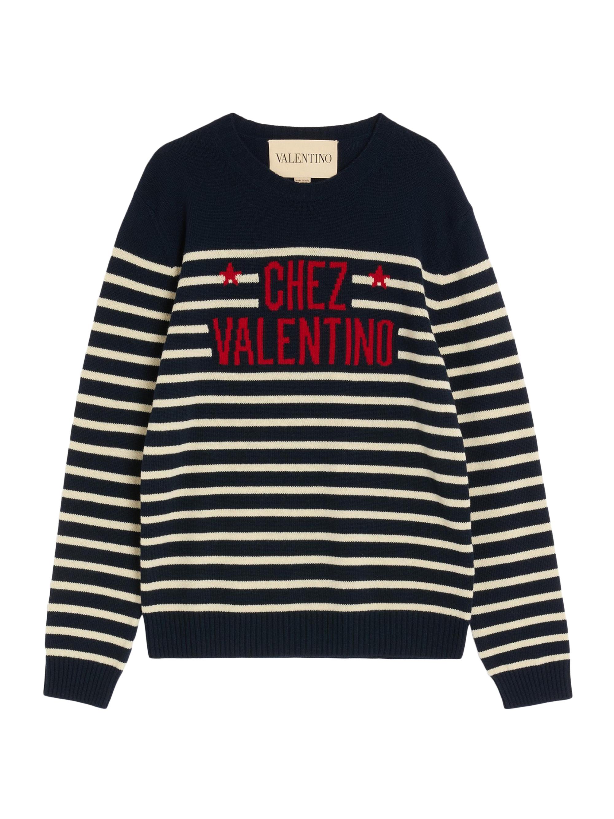 Valentino Garavani Men's Wool Sweater with Jacquard Motif - Blue Butter