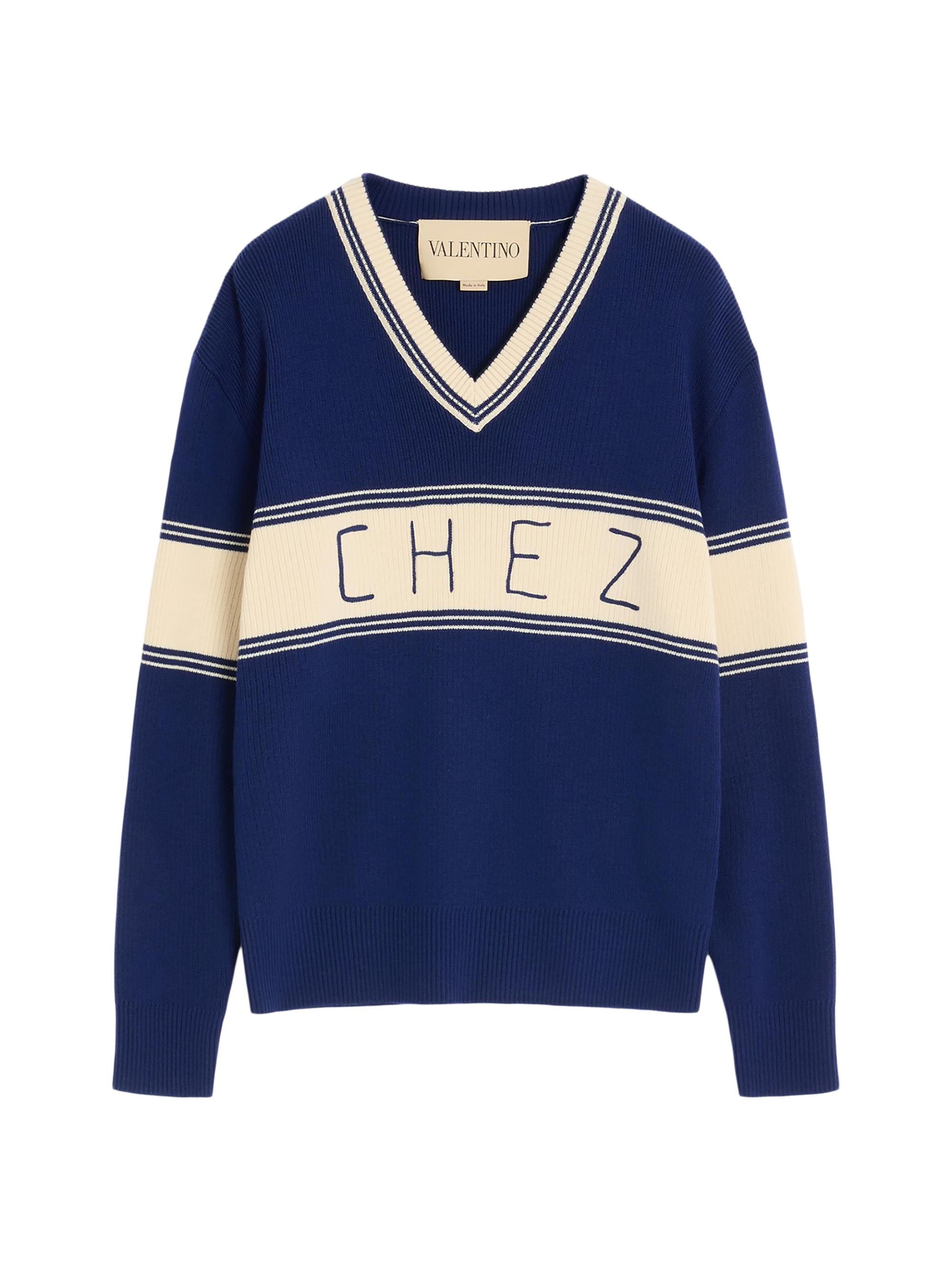 Valentino Garavani Men's Wool and Cotton Sweater with Pattern - Blue Butter