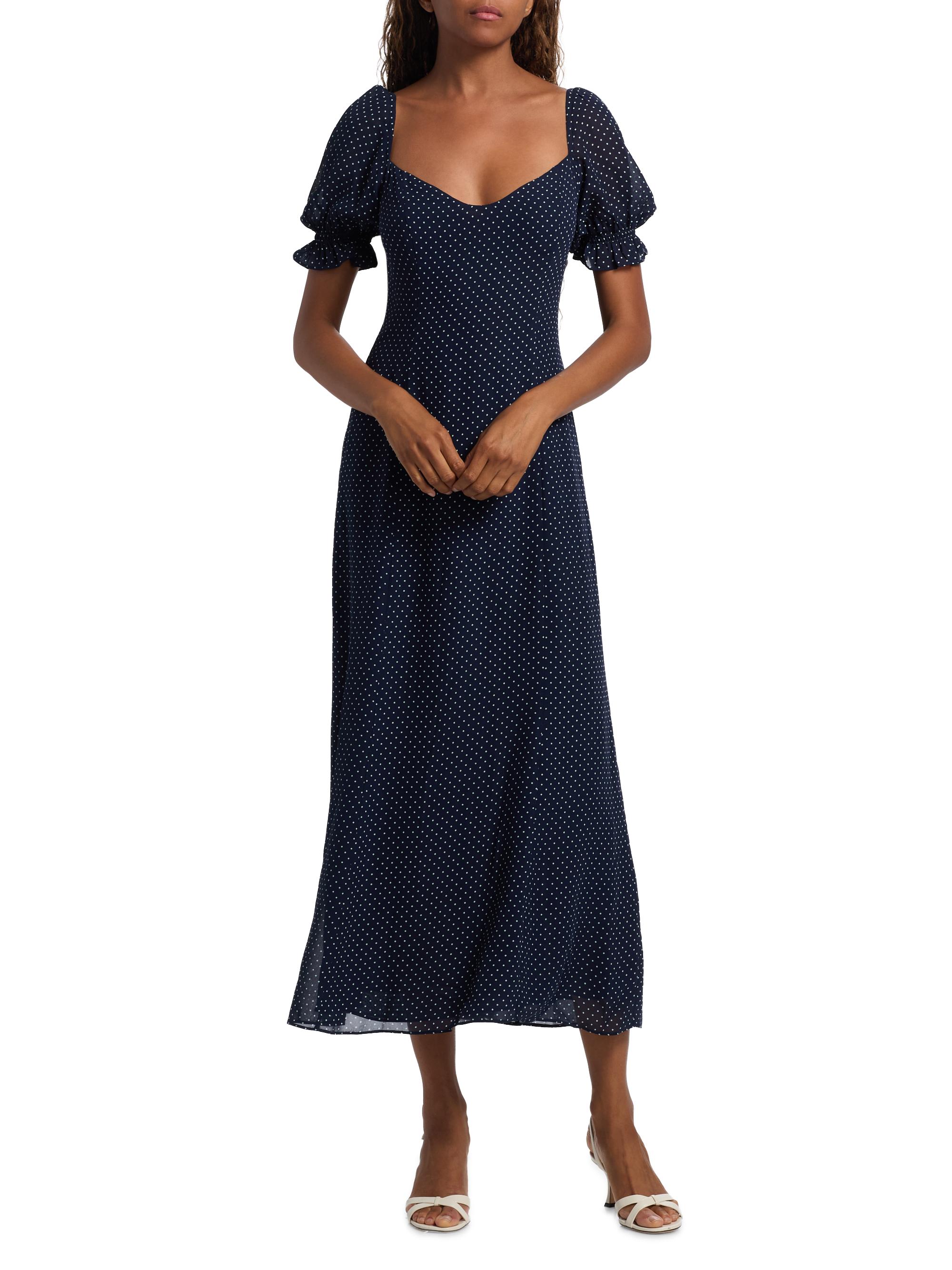 Reformation Gloria Polka Dot Midi-Dress - Button | Vtir